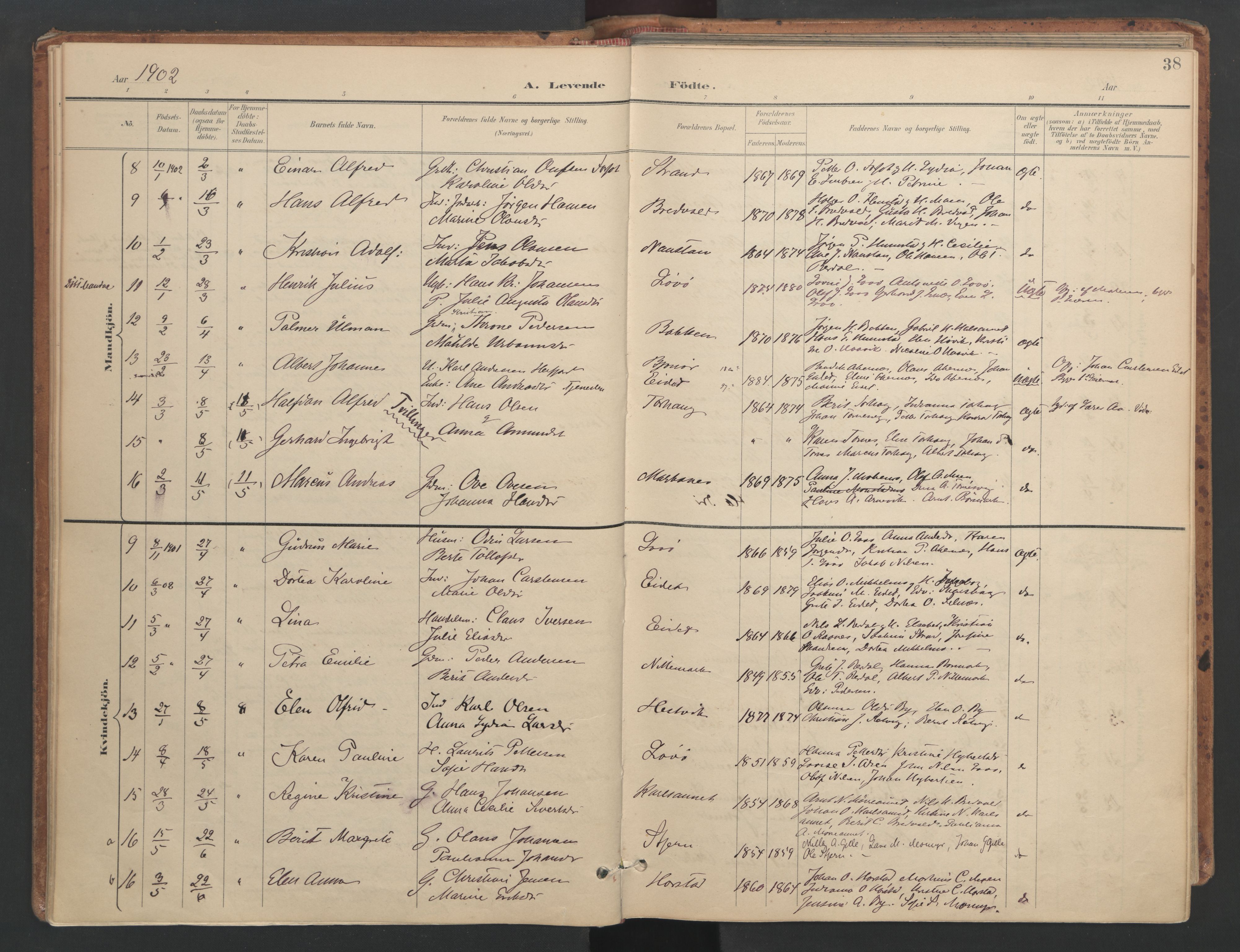 Ministerialprotokoller, klokkerbøker og fødselsregistre - Sør-Trøndelag, SAT/A-1456/655/L0681: Parish register (official) no. 655A10, 1895-1907, p. 38