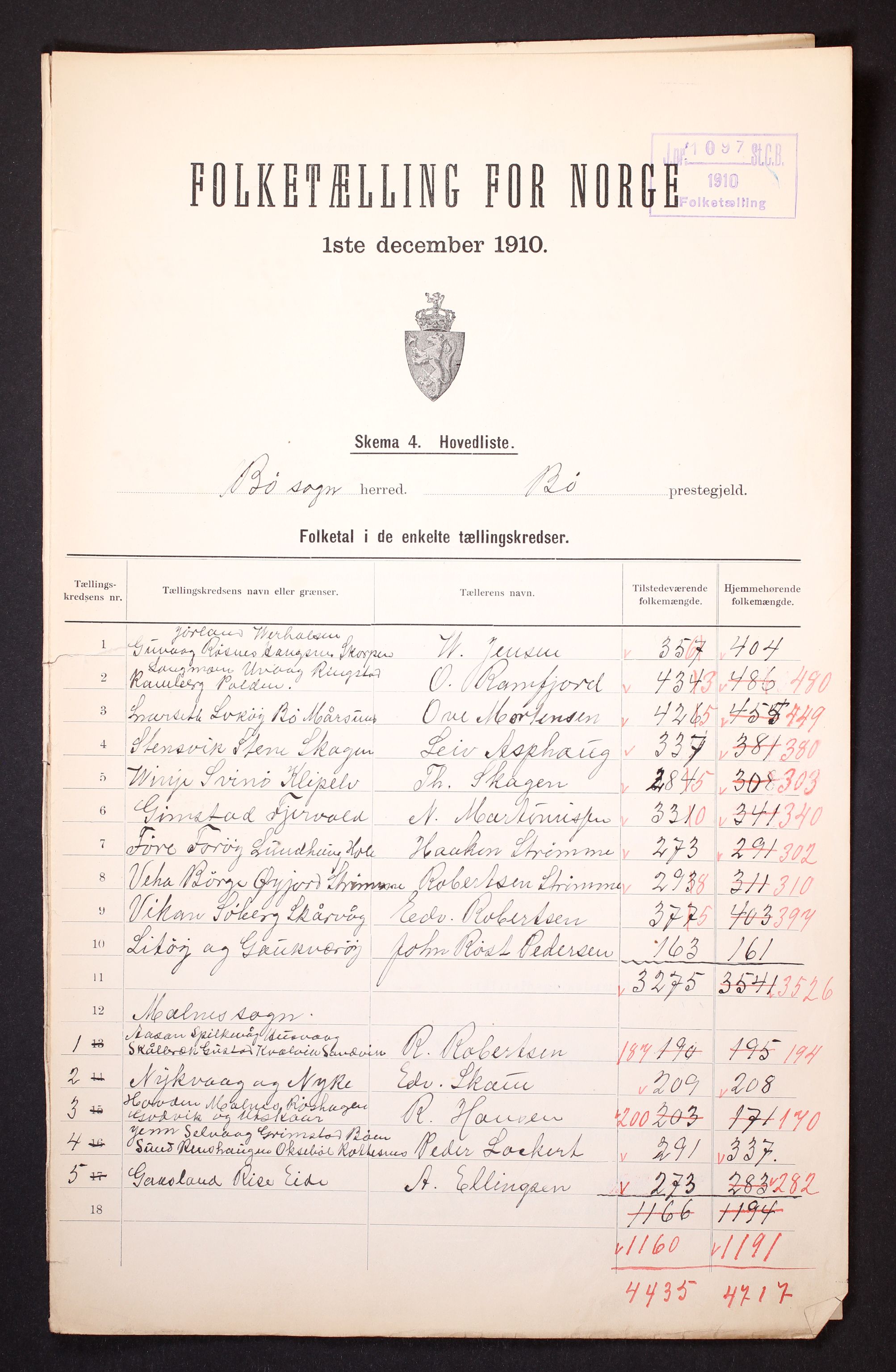 RA, 1910 census for Bø, 1910, p. 2
