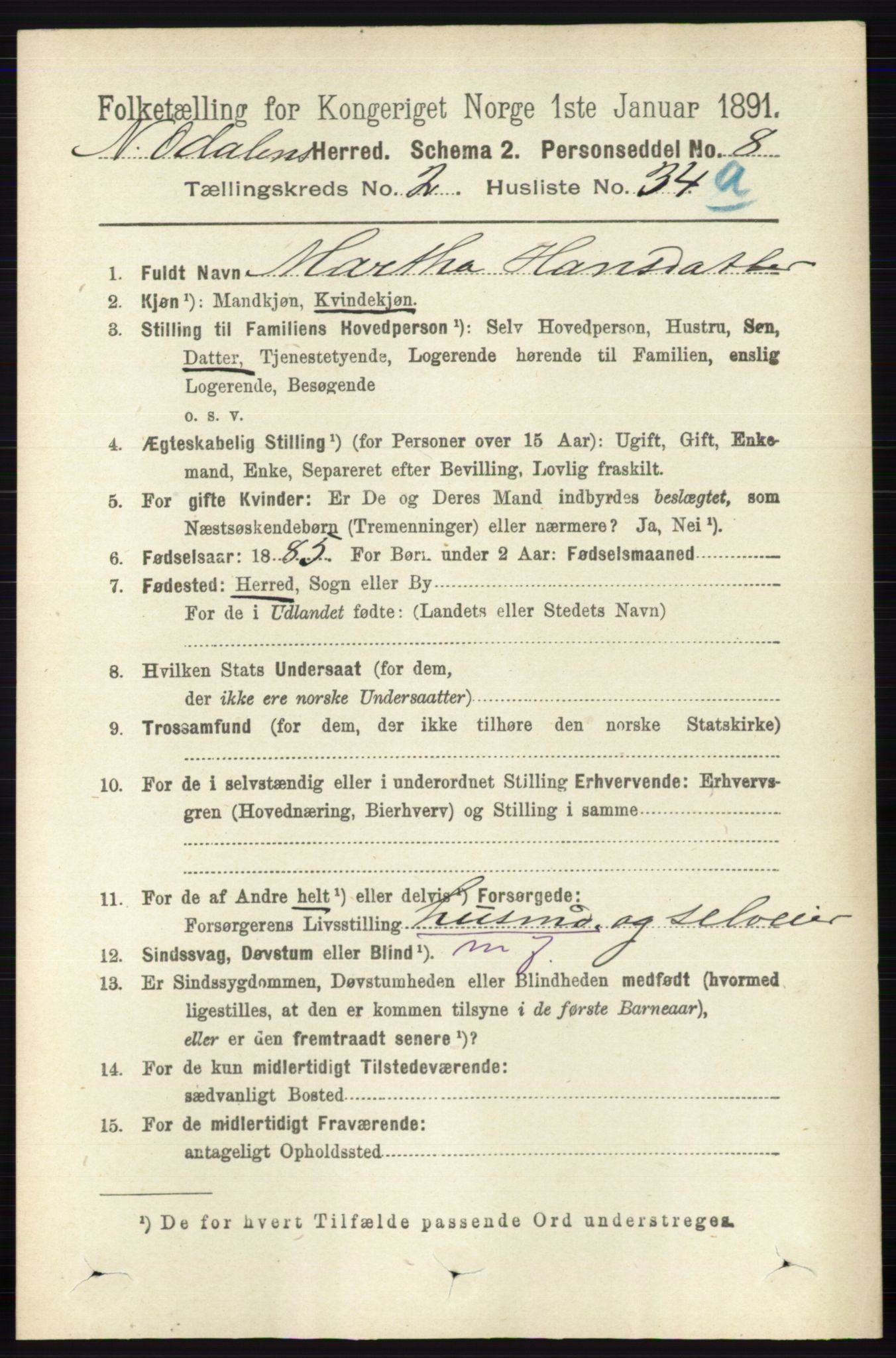 RA, 1891 census for 0418 Nord-Odal, 1891, p. 660