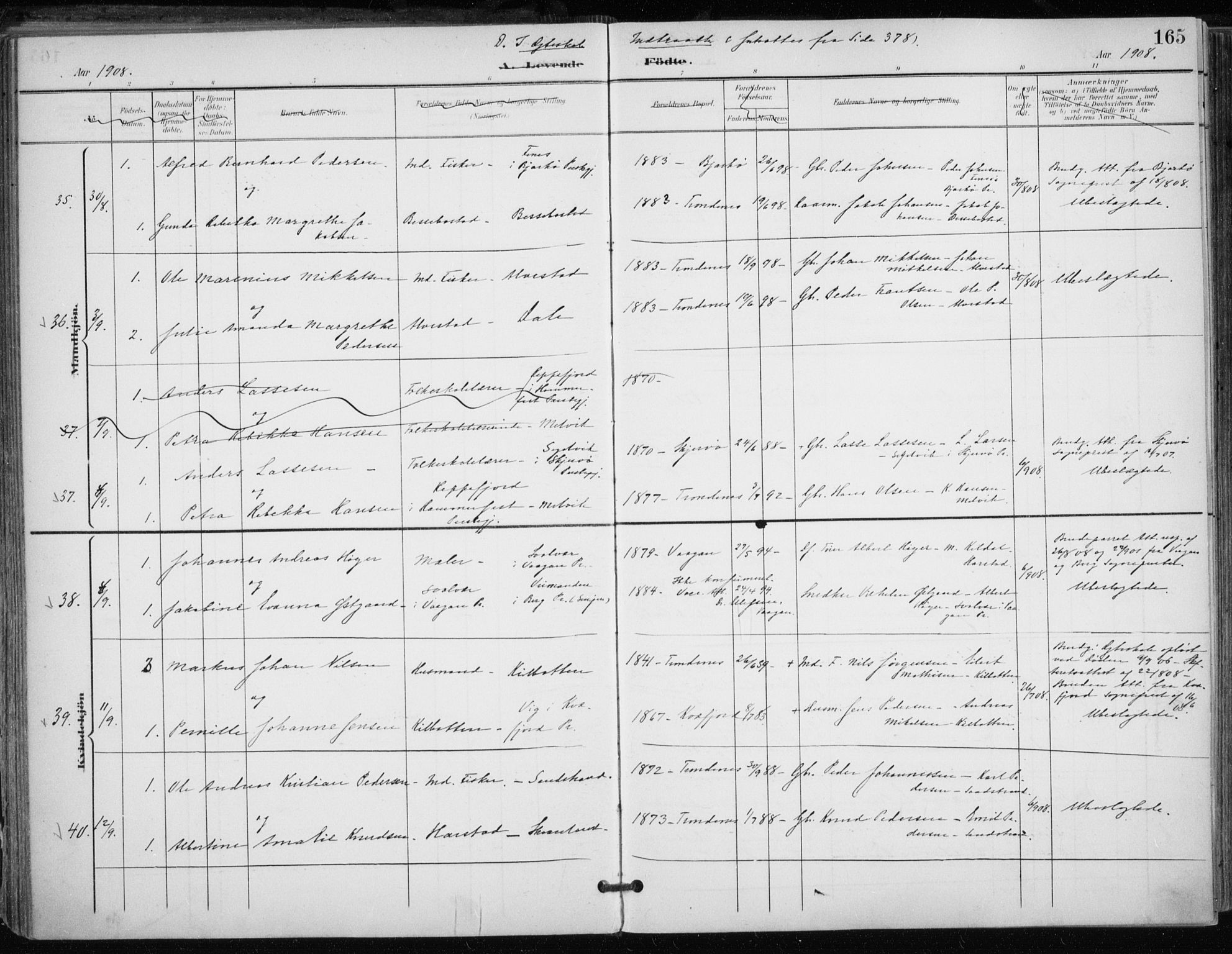 Trondenes sokneprestkontor, SATØ/S-1319/H/Ha/L0017kirke: Parish register (official) no. 17, 1899-1908, p. 165
