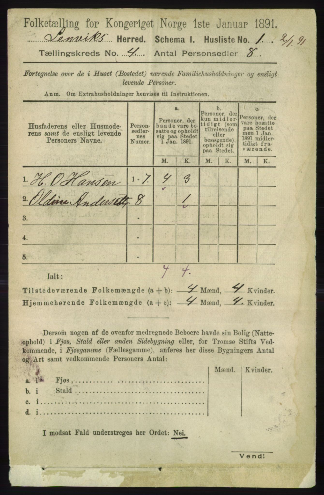 RA, 1891 census for 1931 Lenvik, 1891, p. 1829