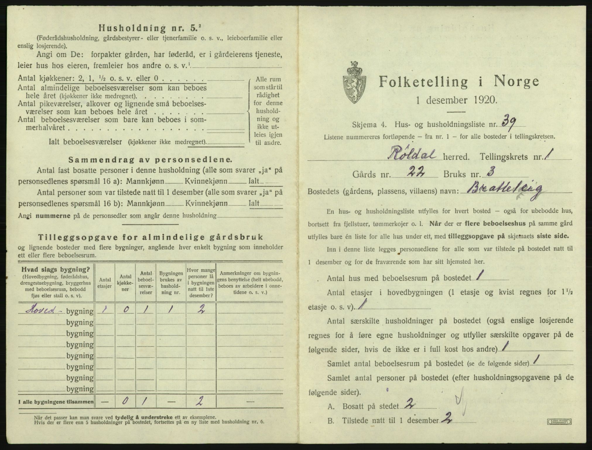 SAB, 1920 census for Røldal, 1920, p. 91