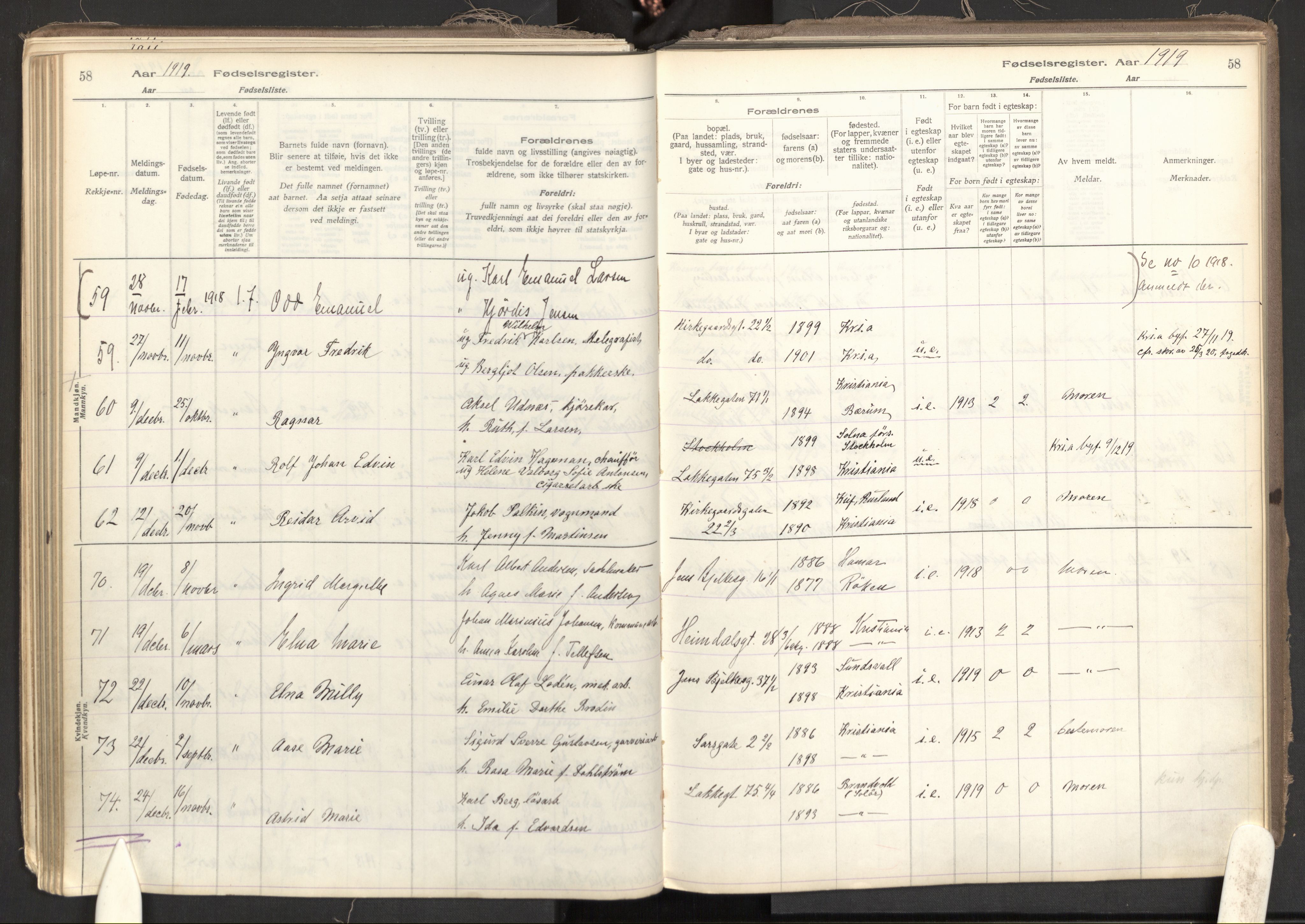 Tøyen prestekontor Kirkebøker, AV/SAO-A-10167a/J/Ja/L0001: Birth register no. 1, 1916-1944, p. 58