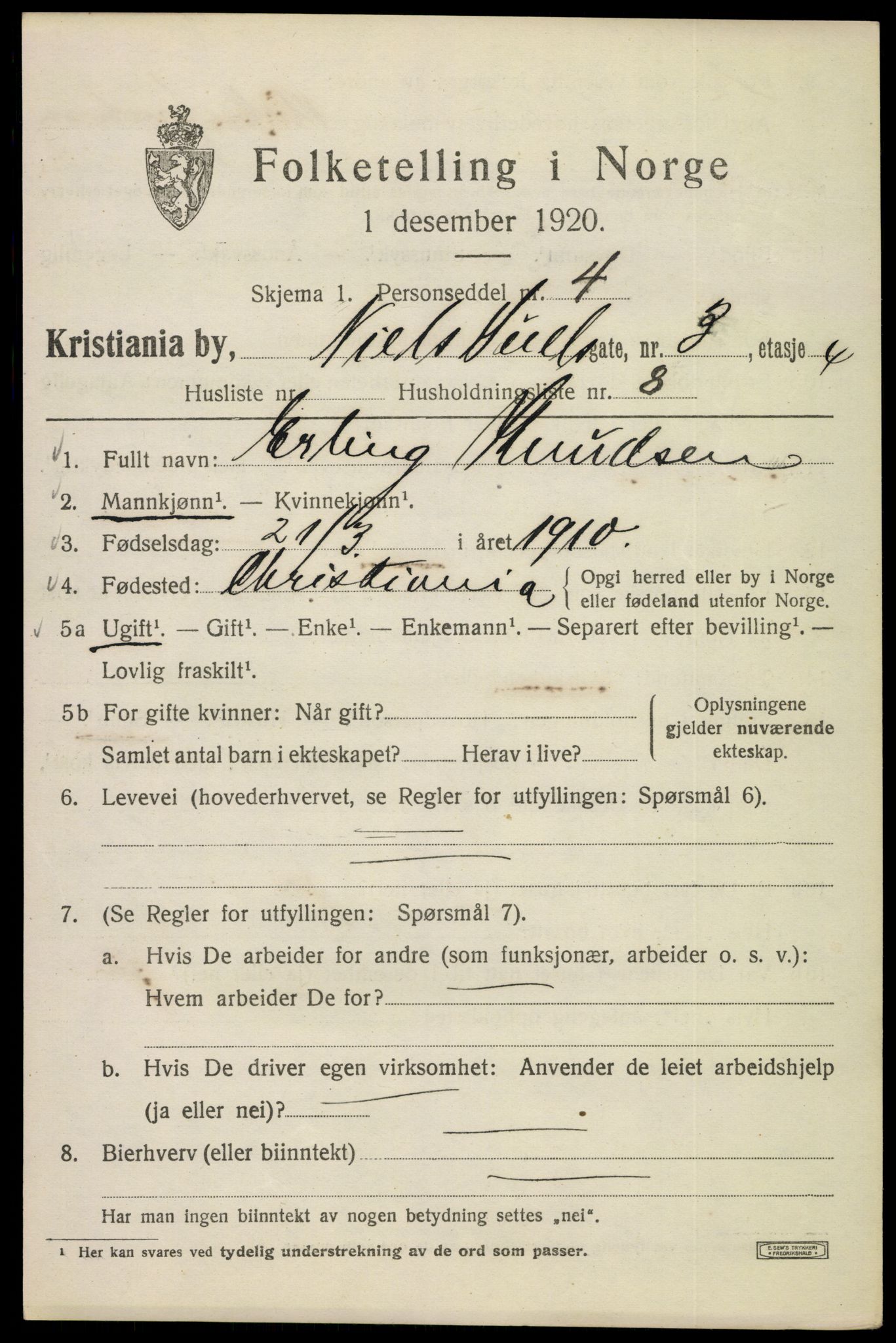 SAO, 1920 census for Kristiania, 1920, p. 414291