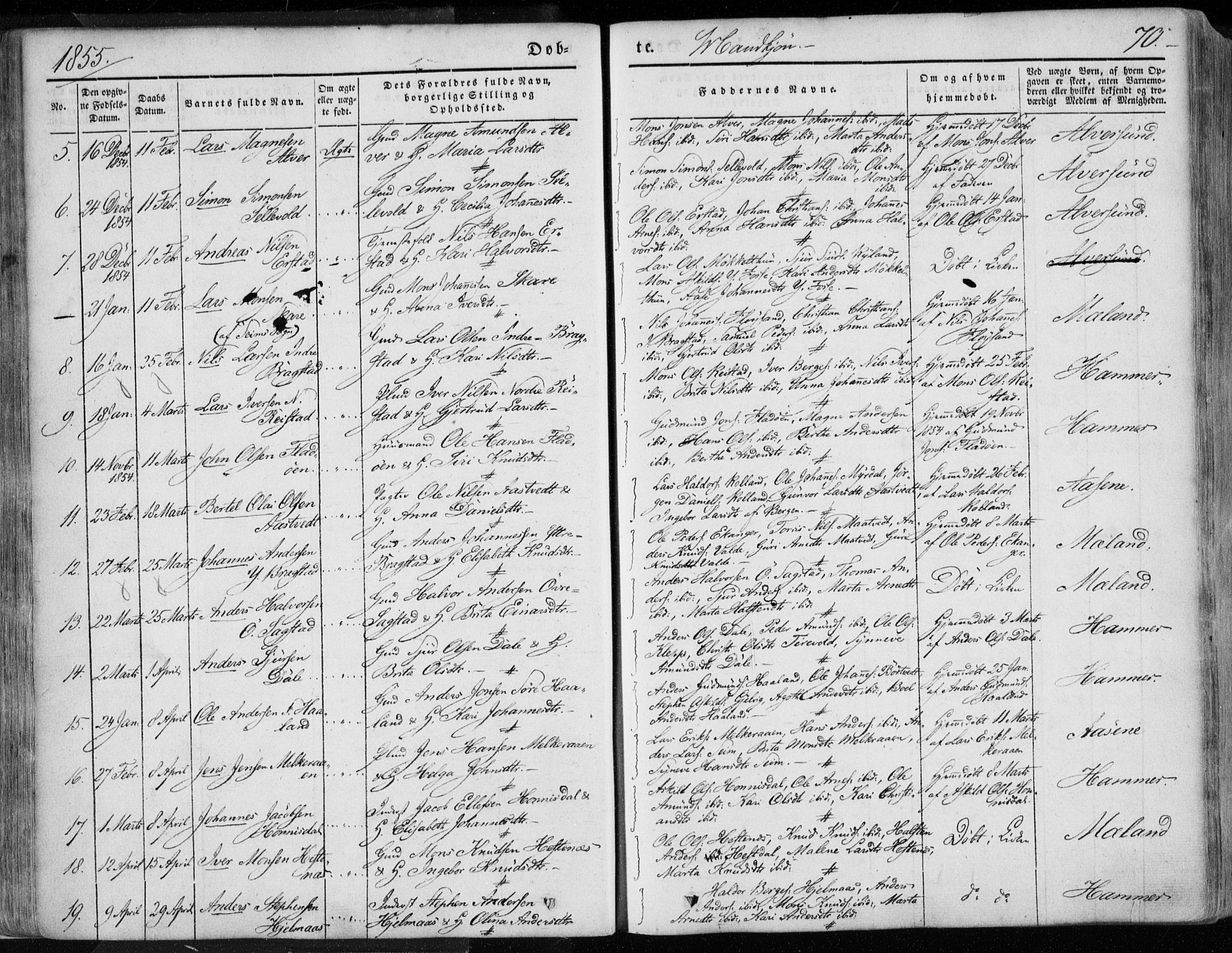 Hamre sokneprestembete, AV/SAB-A-75501/H/Ha/Haa/Haaa/L0013: Parish register (official) no. A 13, 1846-1857, p. 70