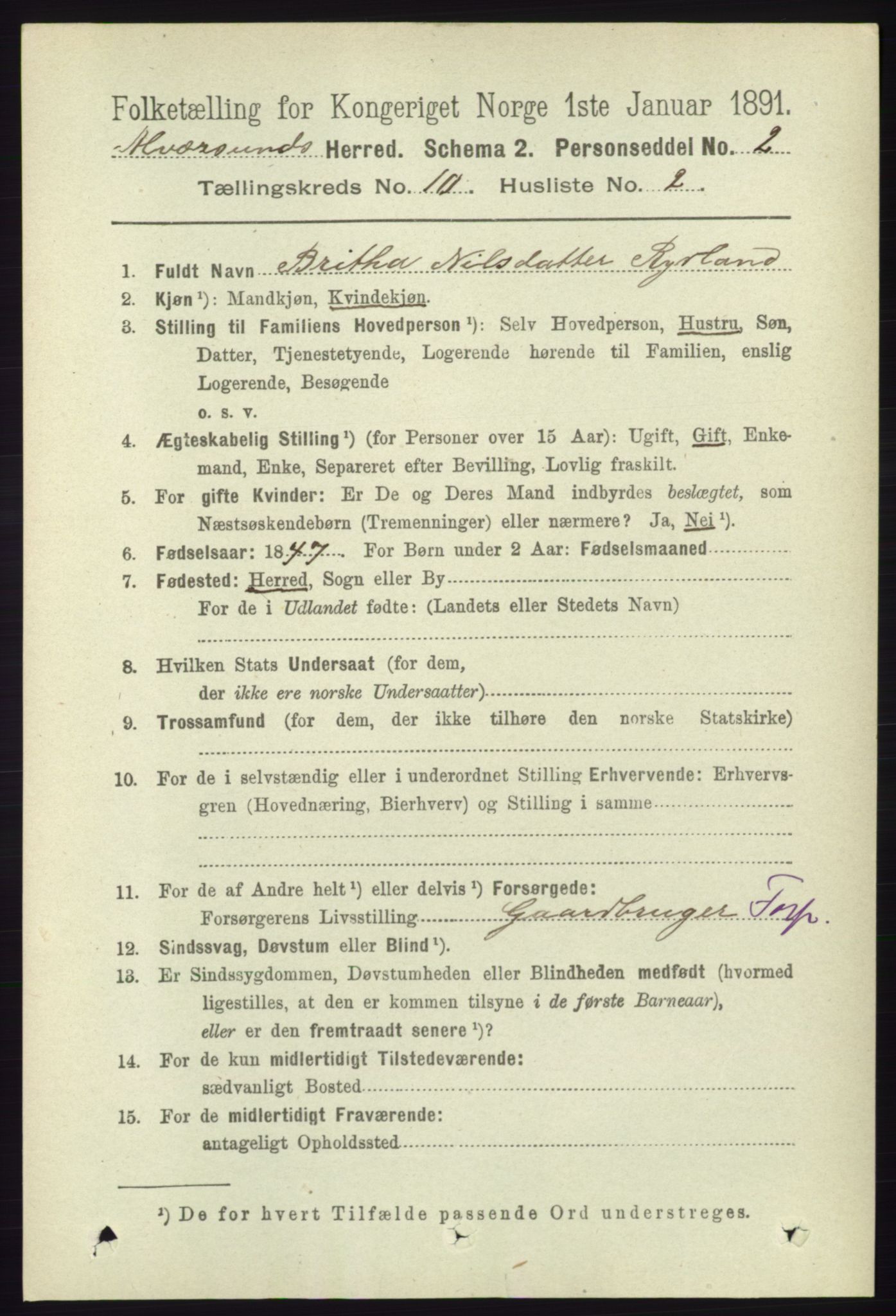 RA, 1891 census for 1257 Alversund, 1891, p. 3473