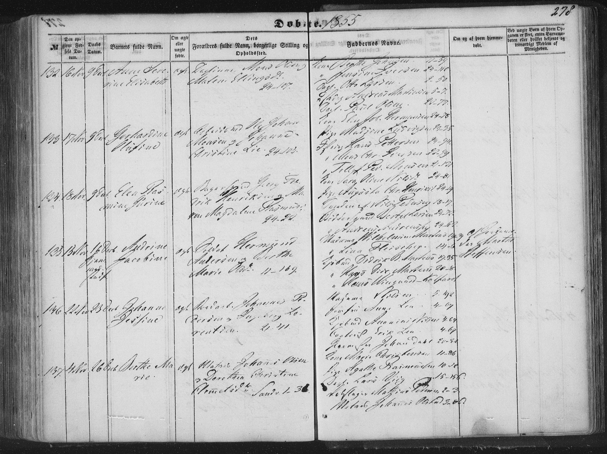 Korskirken sokneprestembete, AV/SAB-A-76101/H/Haa/L0017: Parish register (official) no. B 3, 1851-1857, p. 278