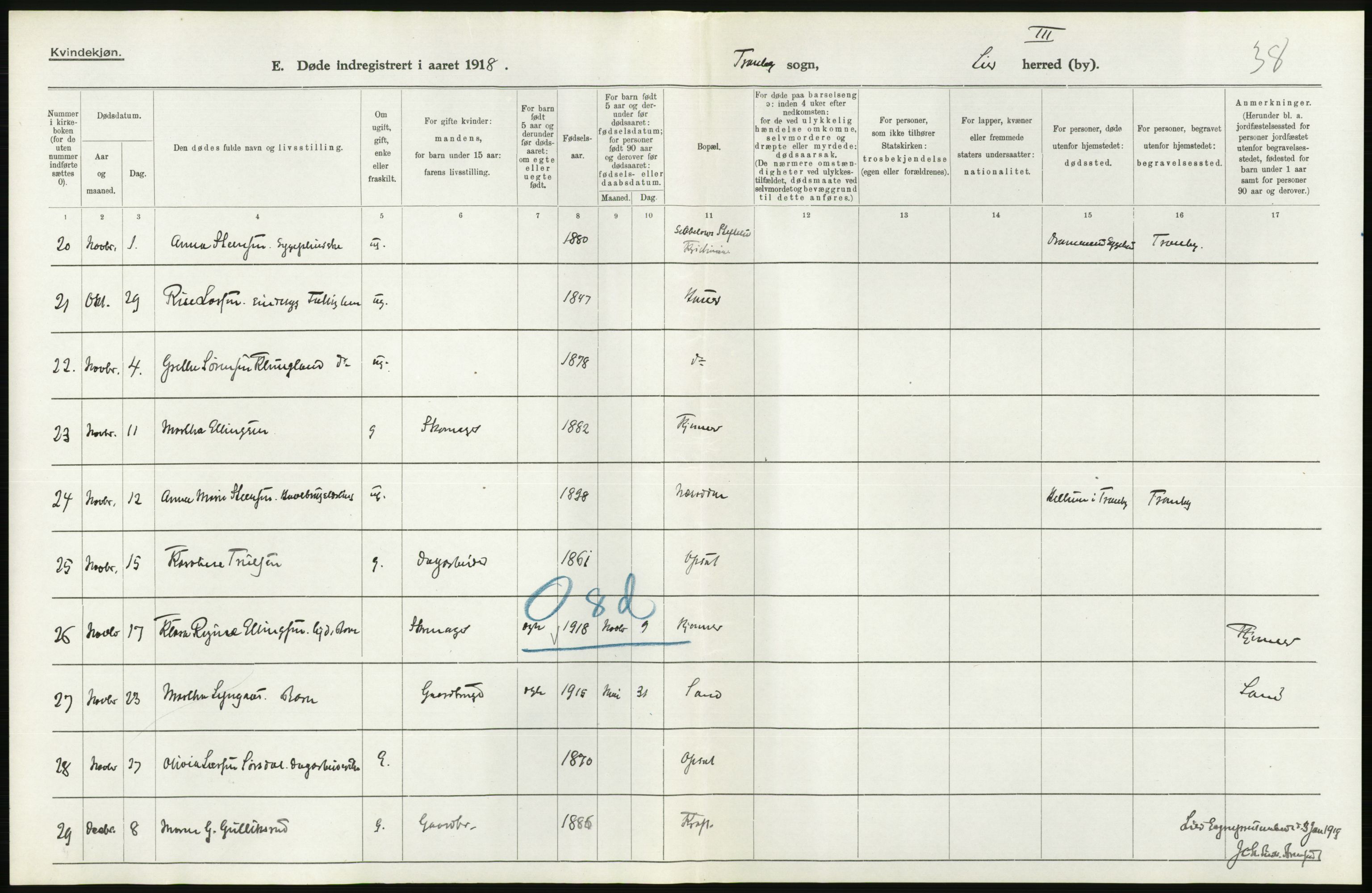 Statistisk sentralbyrå, Sosiodemografiske emner, Befolkning, AV/RA-S-2228/D/Df/Dfb/Dfbh/L0020: Buskerud fylke: Døde. Bygder og byer., 1918, p. 372