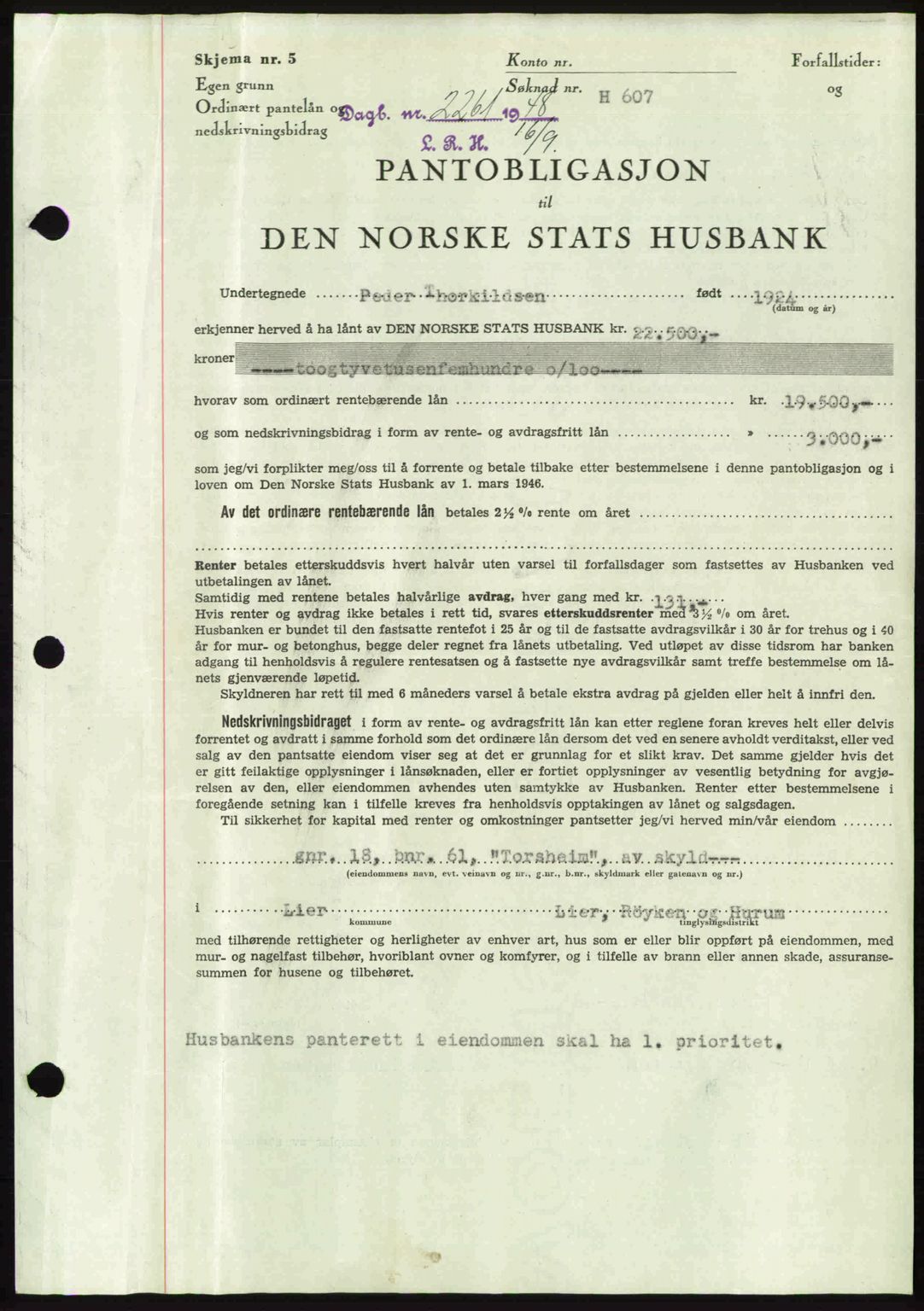 Lier, Røyken og Hurum sorenskriveri, SAKO/A-89/G/Ga/Gab/L0097: Mortgage book no. 97, 1948-1948, Diary no: : 2261/1948