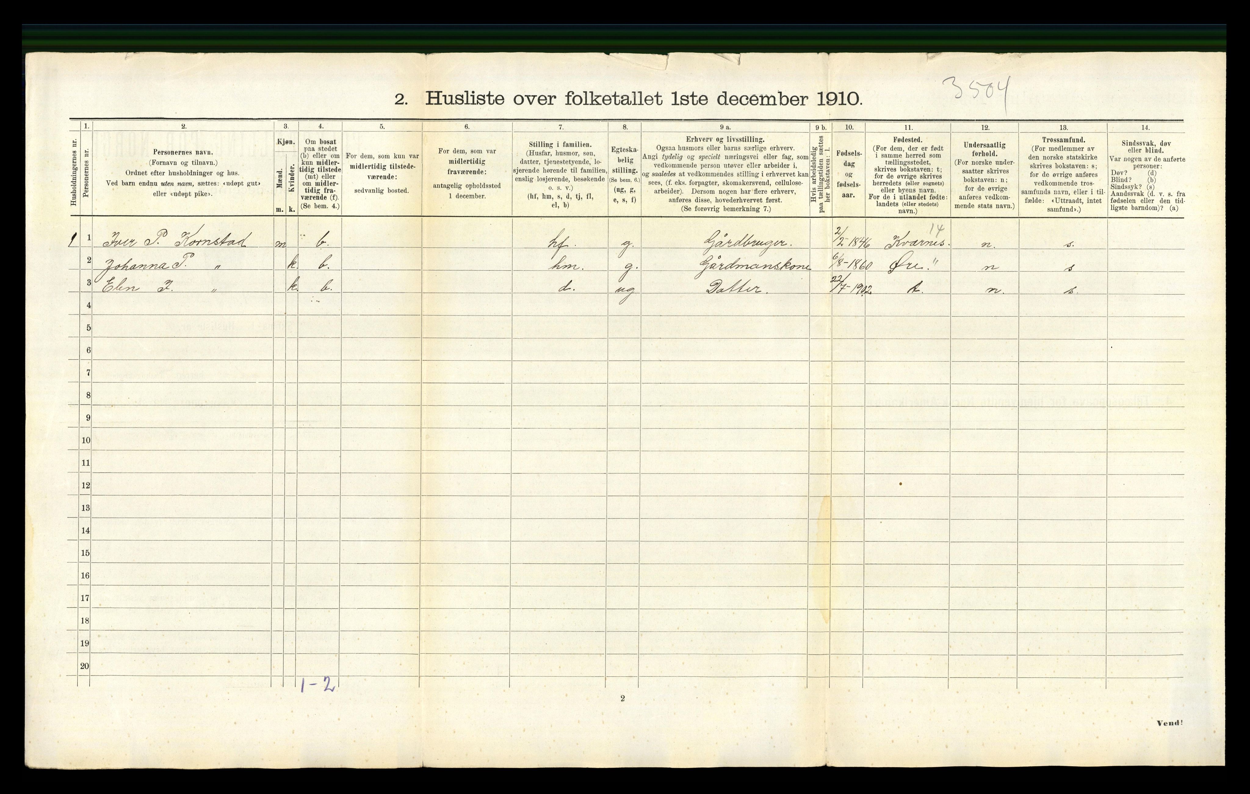 RA, 1910 census for Kornstad, 1910, p. 470