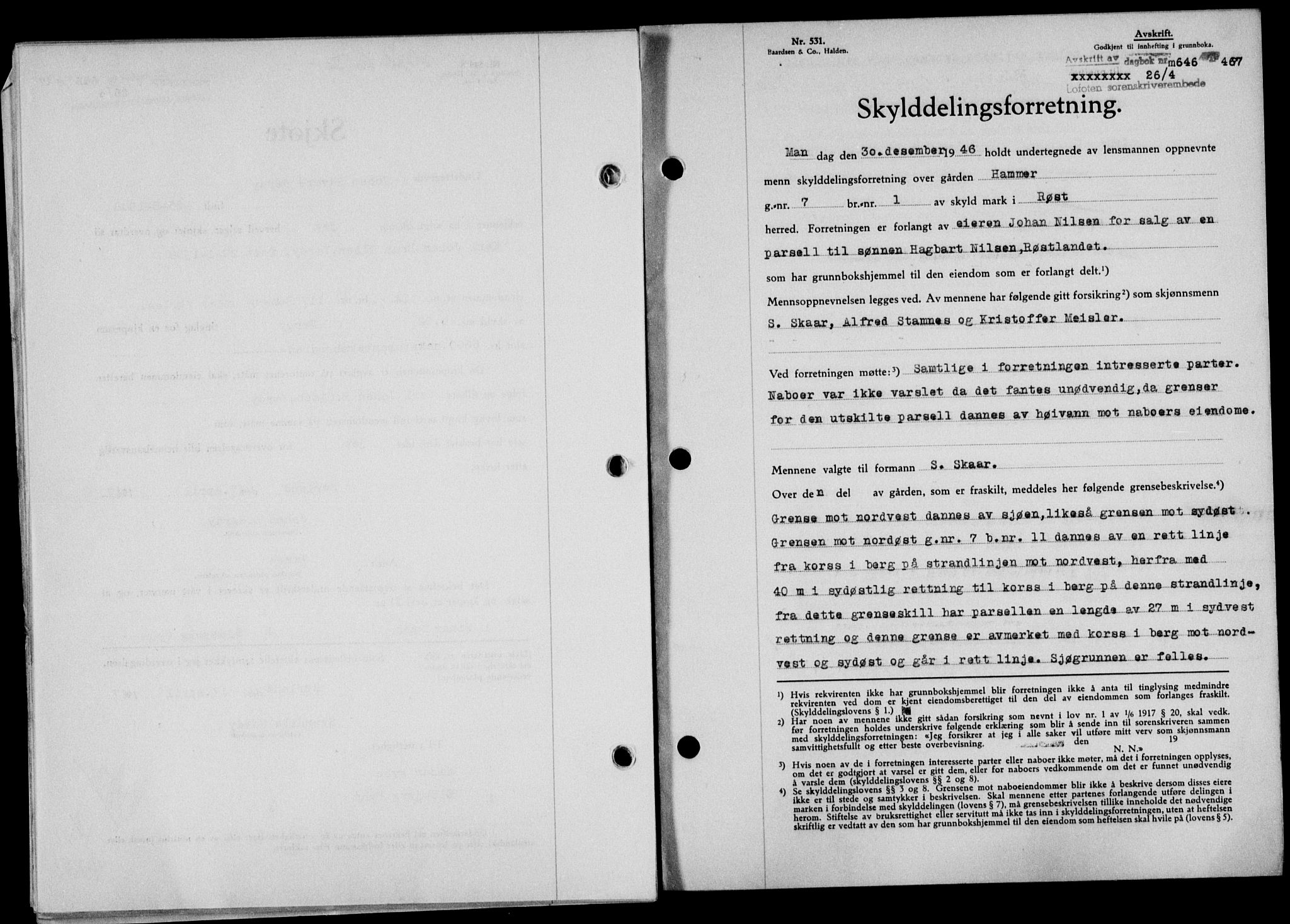 Lofoten sorenskriveri, SAT/A-0017/1/2/2C/L0015a: Mortgage book no. 15a, 1946-1947, Diary no: : 646/1947