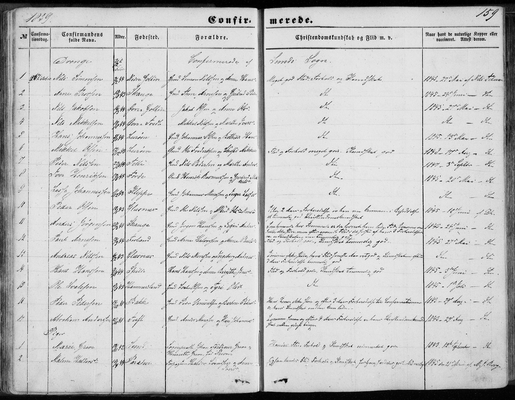 Sund sokneprestembete, AV/SAB-A-99930: Parish register (official) no. A 14, 1850-1866, p. 159