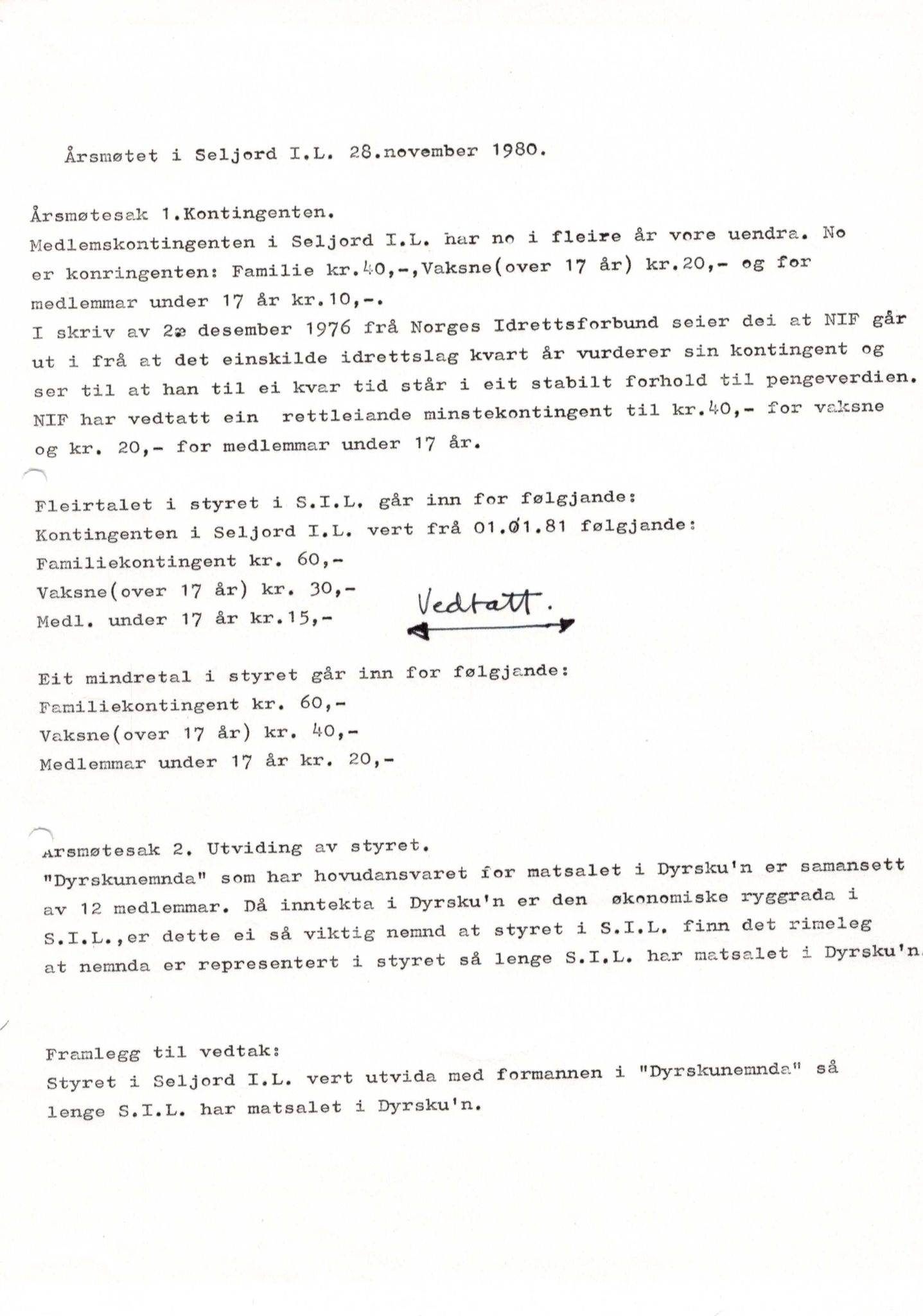 Seljord Idrettslag, VTM/A-1034/A/Ab/L0001: Årsmeldingar, 1980
