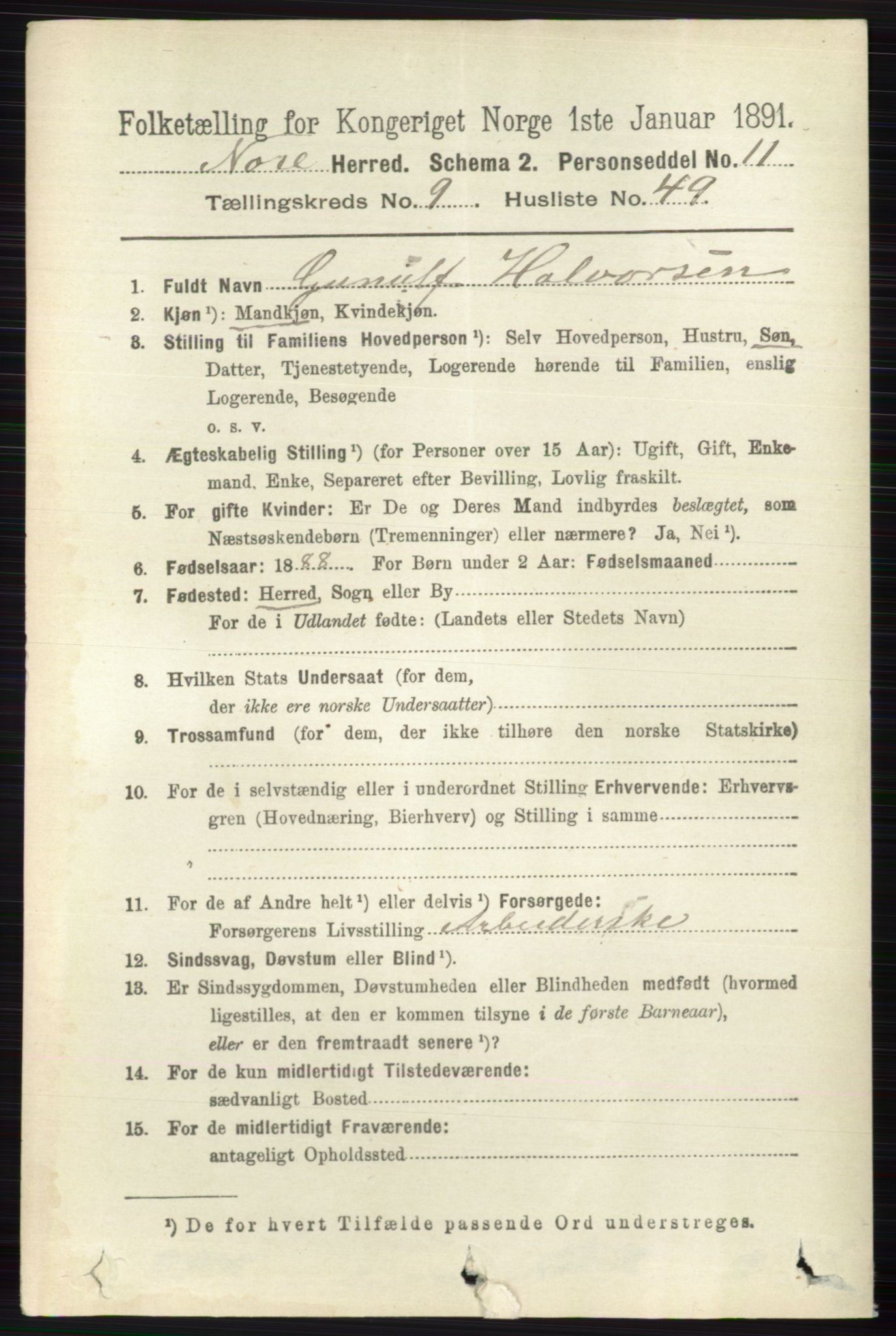 RA, 1891 census for 0633 Nore, 1891, p. 3512