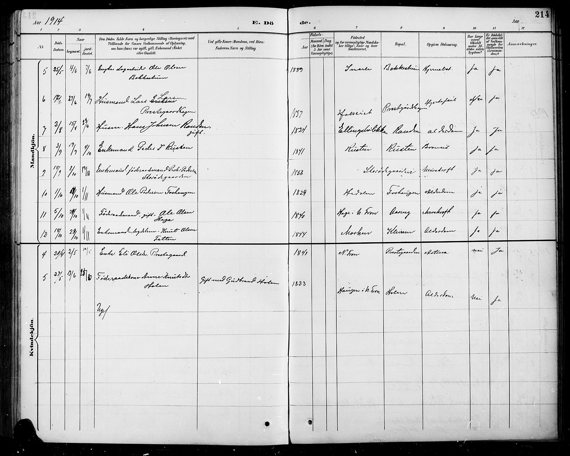 Sel prestekontor, SAH/PREST-074/H/Ha/Hab/L0005: Parish register (copy) no. 5, 1894-1923, p. 214