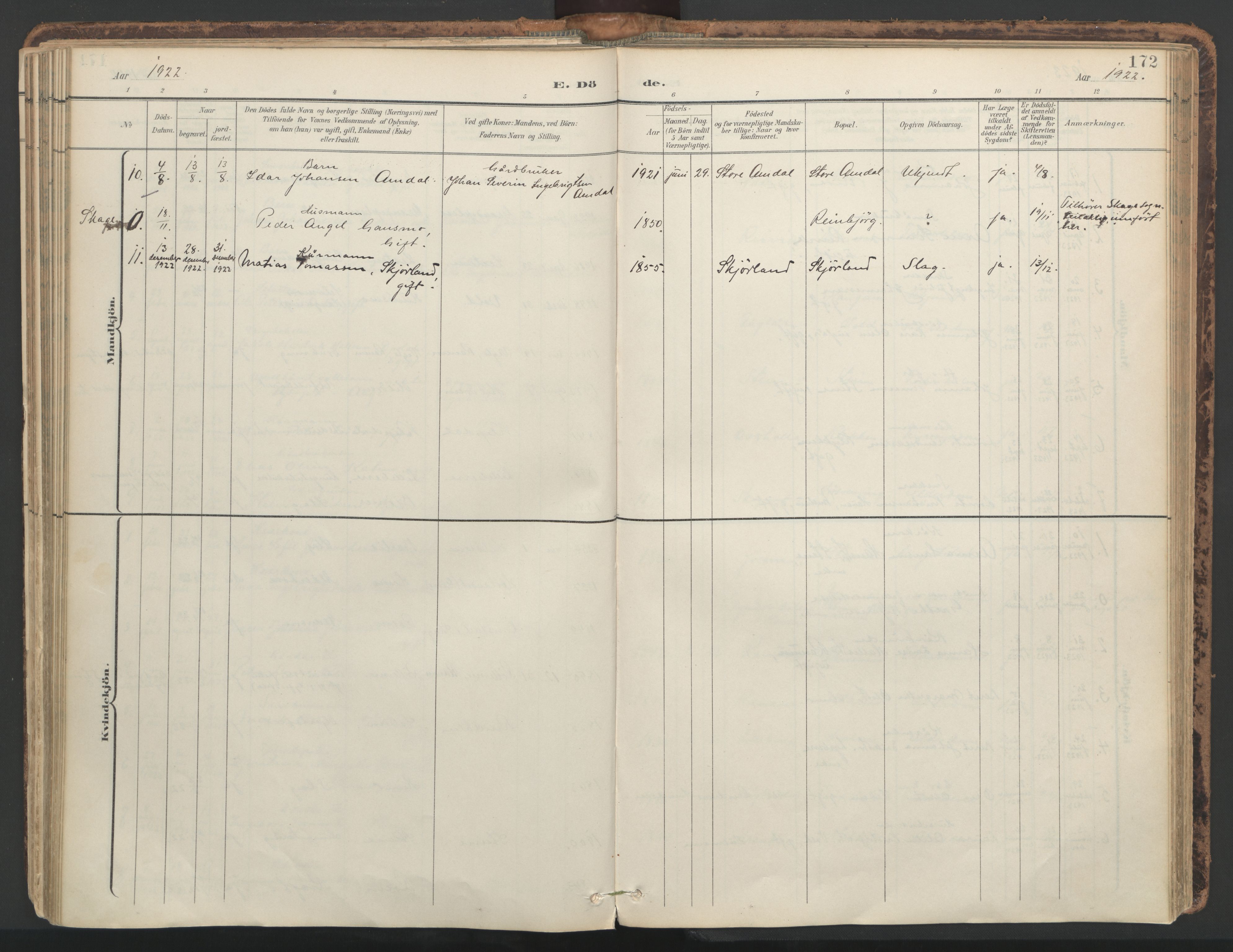 Ministerialprotokoller, klokkerbøker og fødselsregistre - Nord-Trøndelag, AV/SAT-A-1458/764/L0556: Parish register (official) no. 764A11, 1897-1924, p. 172