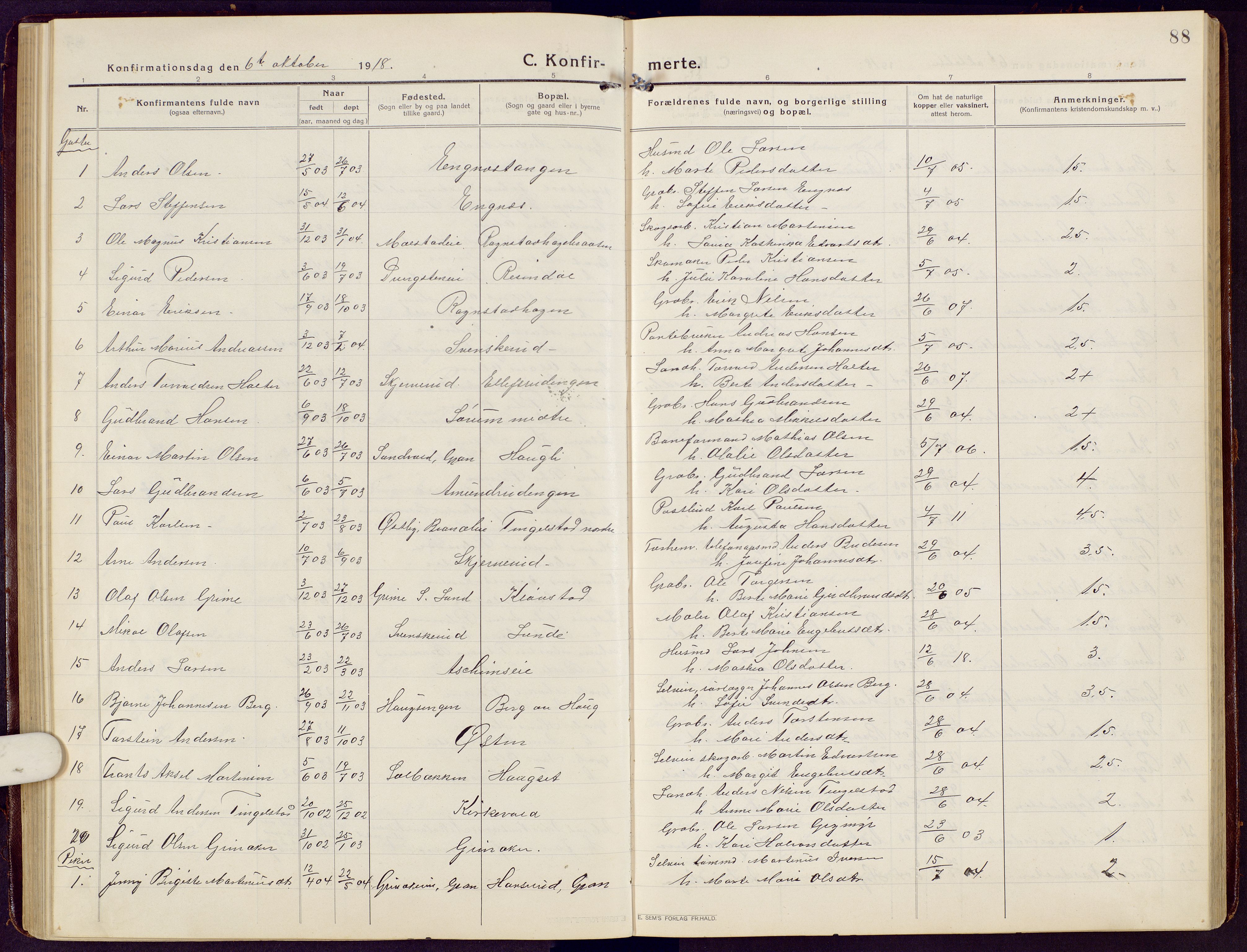 Brandbu prestekontor, AV/SAH-PREST-114/H/Ha/Hab/L0010: Parish register (copy) no. 10, 1916-1930, p. 88