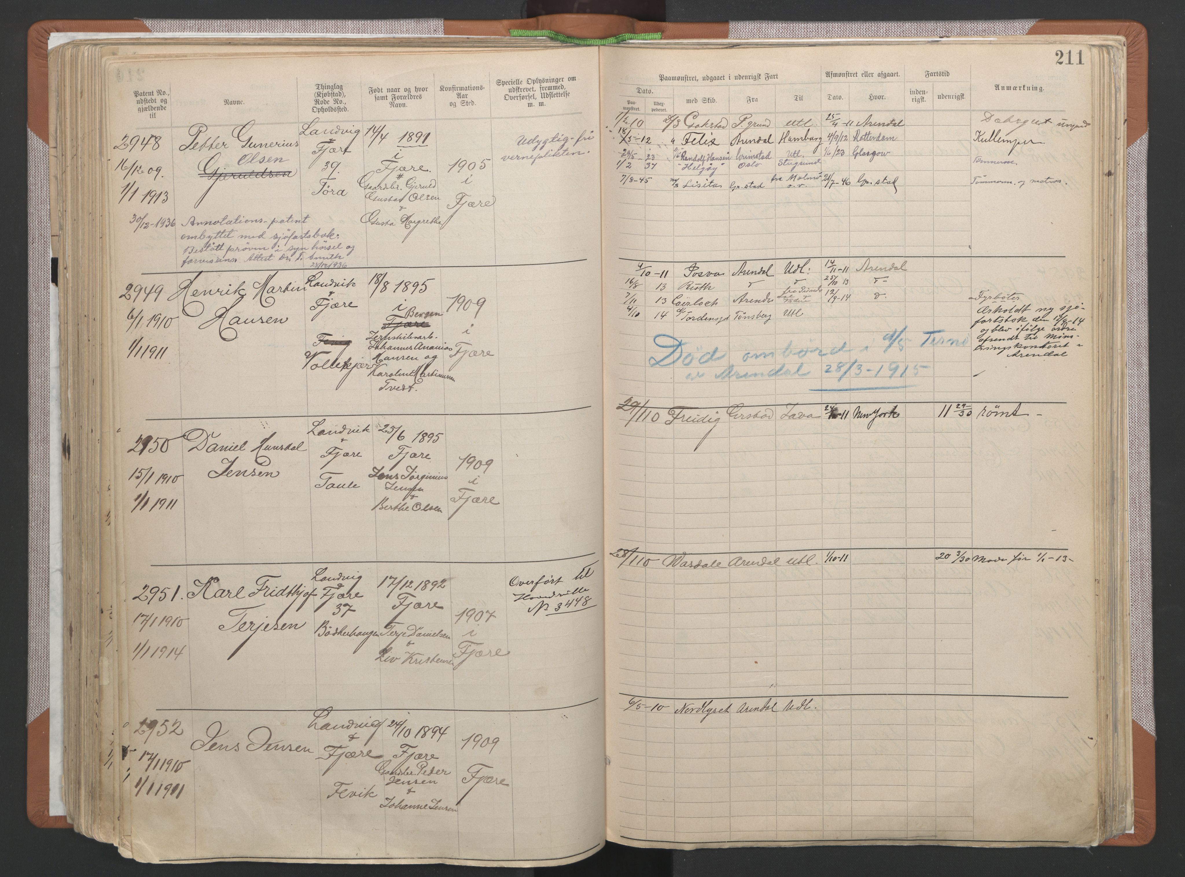 Grimstad mønstringskrets, SAK/2031-0013/F/Fa/L0006: Annotasjonsrulle nr 1911-3453 med register, V-19, 1892-1939, p. 250