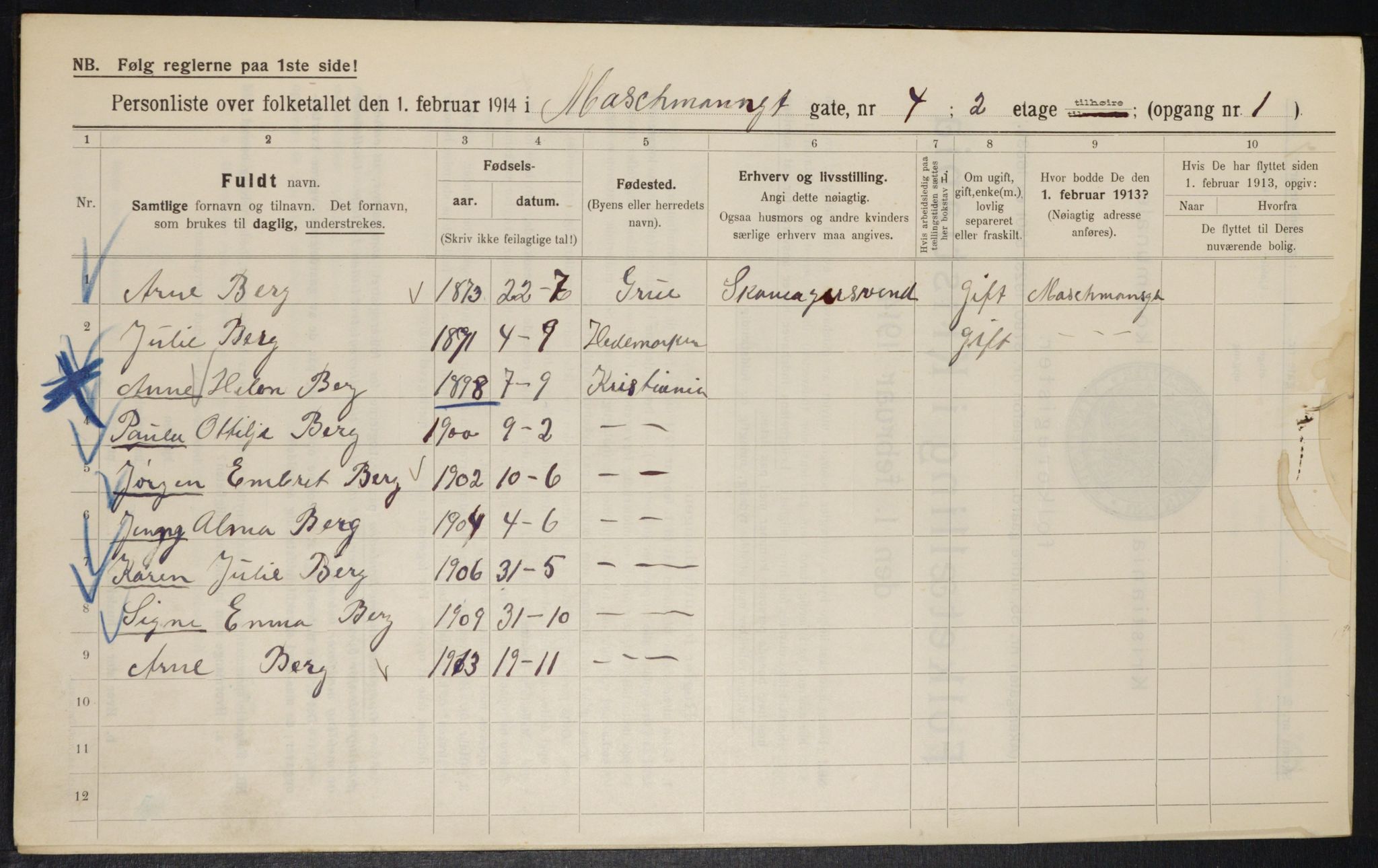 OBA, Municipal Census 1914 for Kristiania, 1914, p. 64799