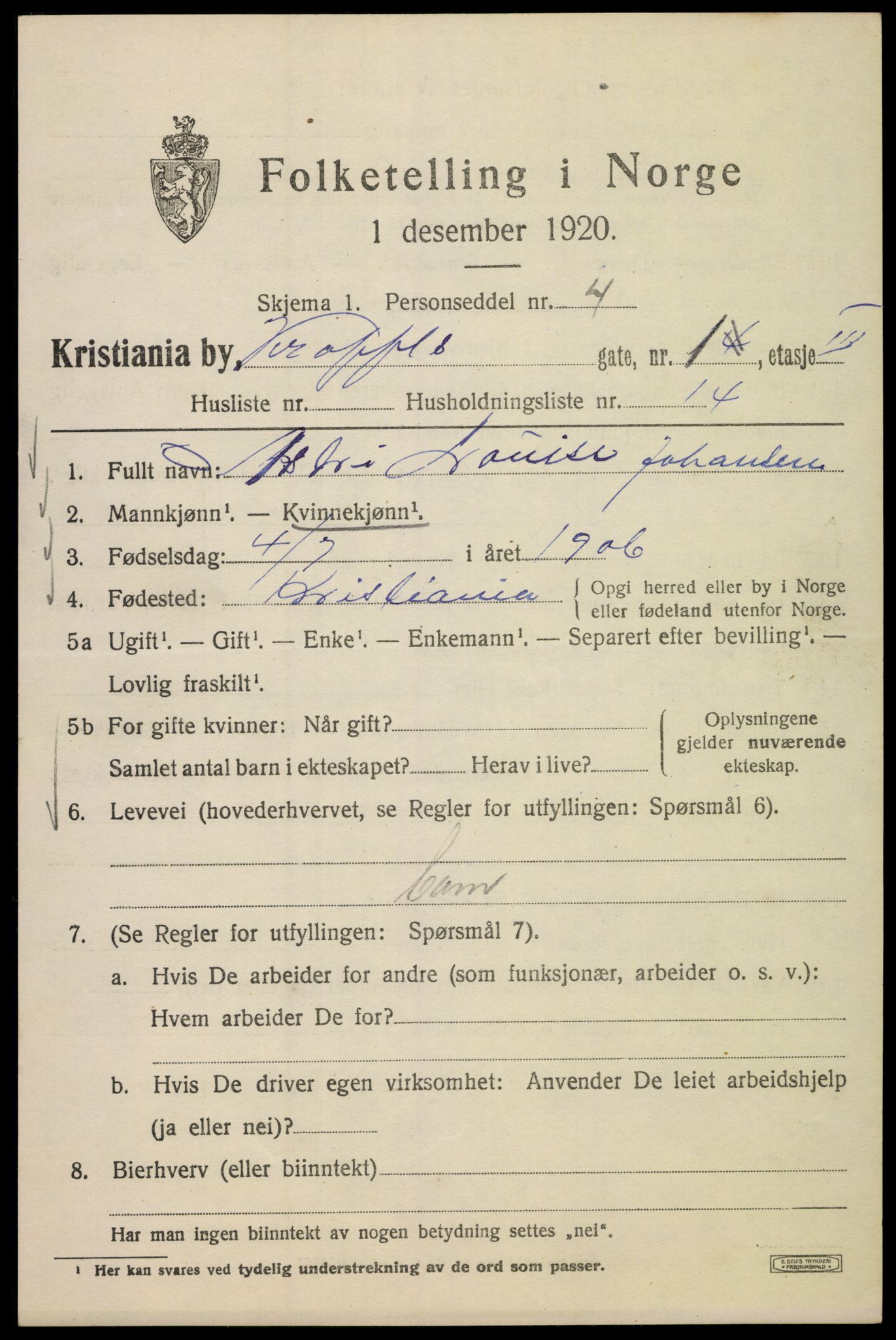 SAO, 1920 census for Kristiania, 1920, p. 350993