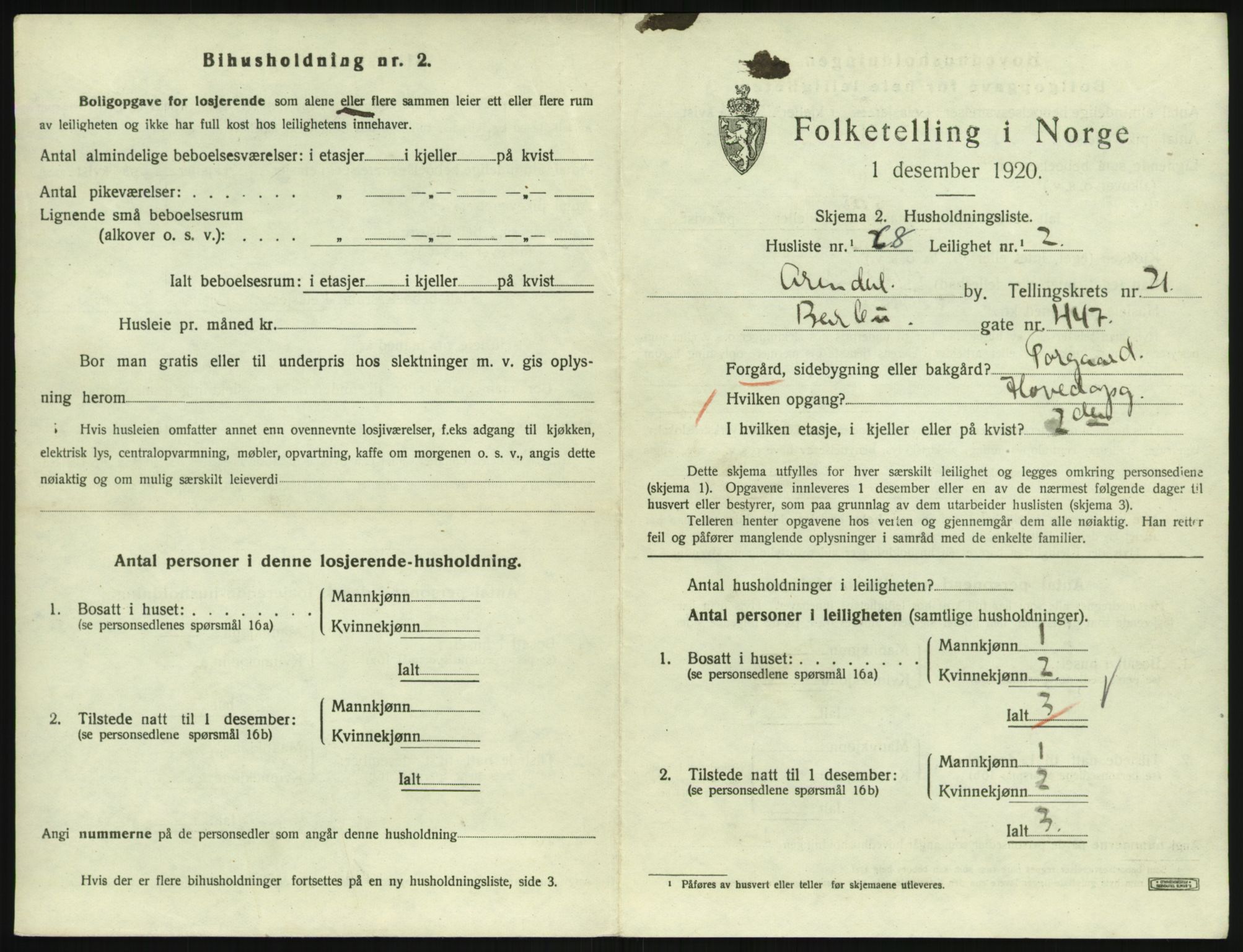 SAK, 1920 census for Arendal, 1920, p. 8618