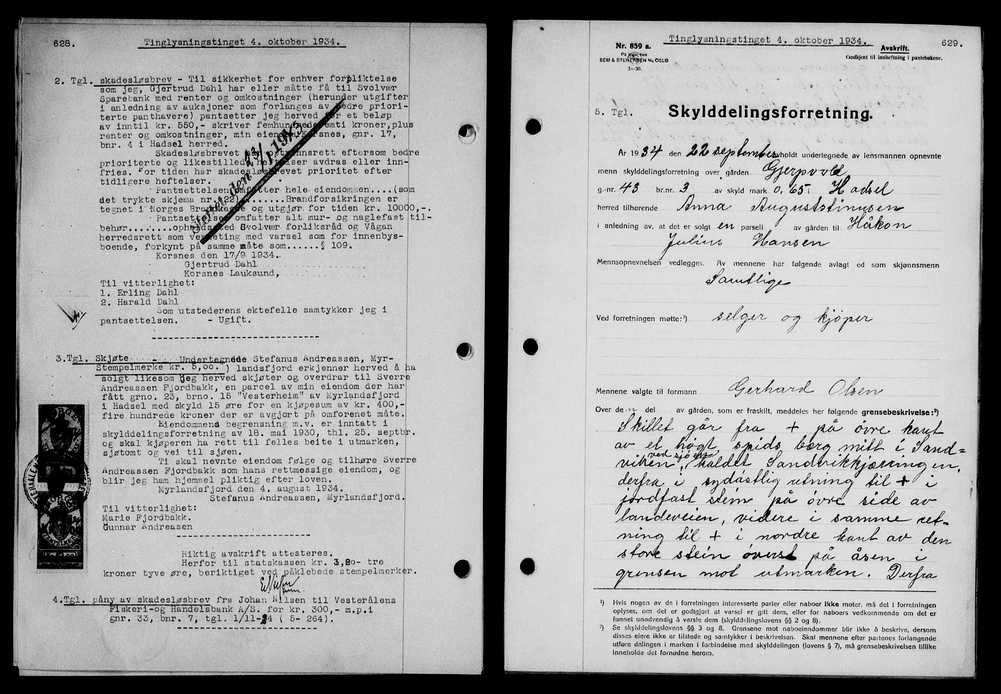 Vesterålen sorenskriveri, SAT/A-4180/1/2/2Ca/L0060: Mortgage book no. 53, 1934-1934, Deed date: 04.10.1934