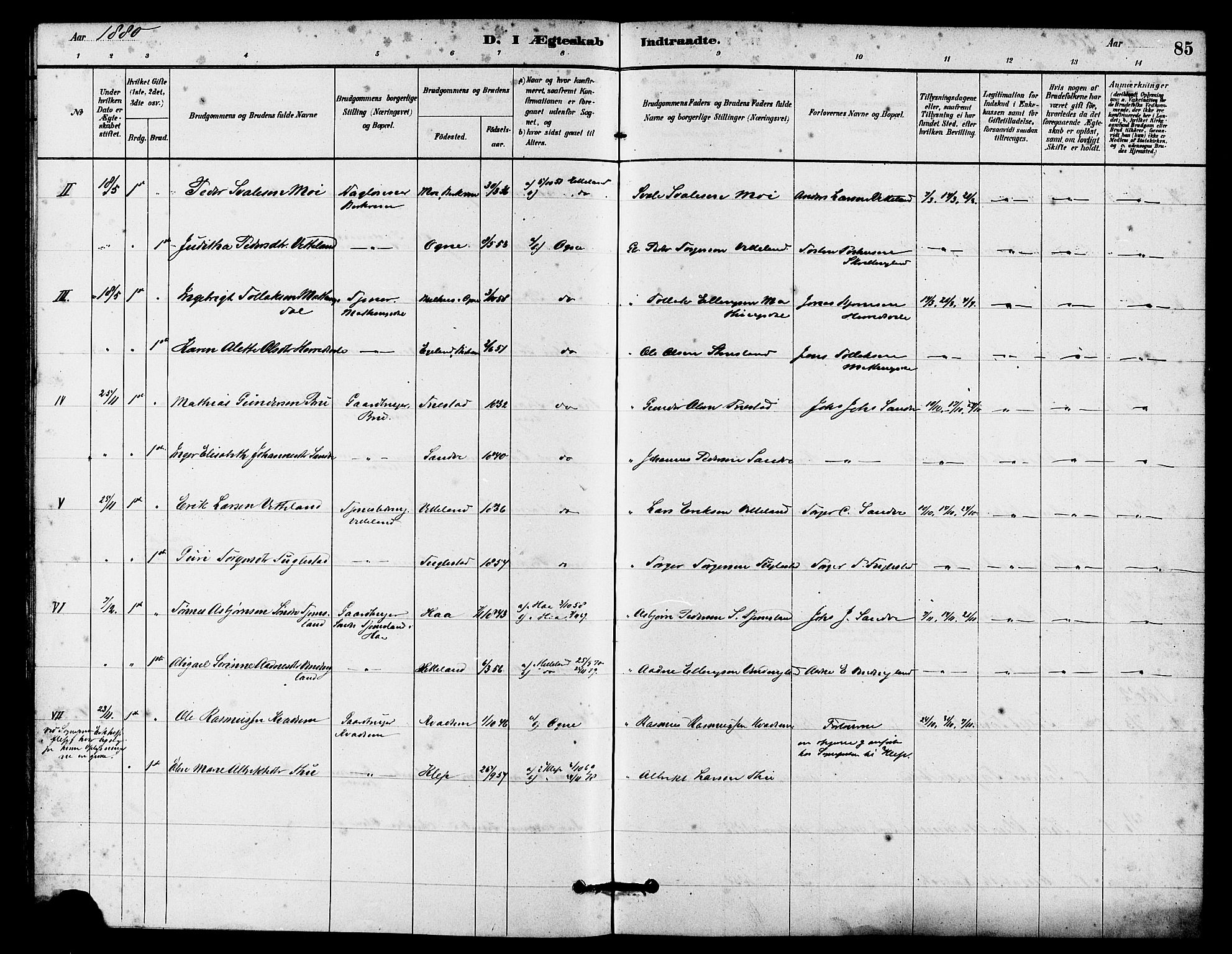 Eigersund sokneprestkontor, AV/SAST-A-101807/S08/L0016: Parish register (official) no. A 16, 1879-1893, p. 85