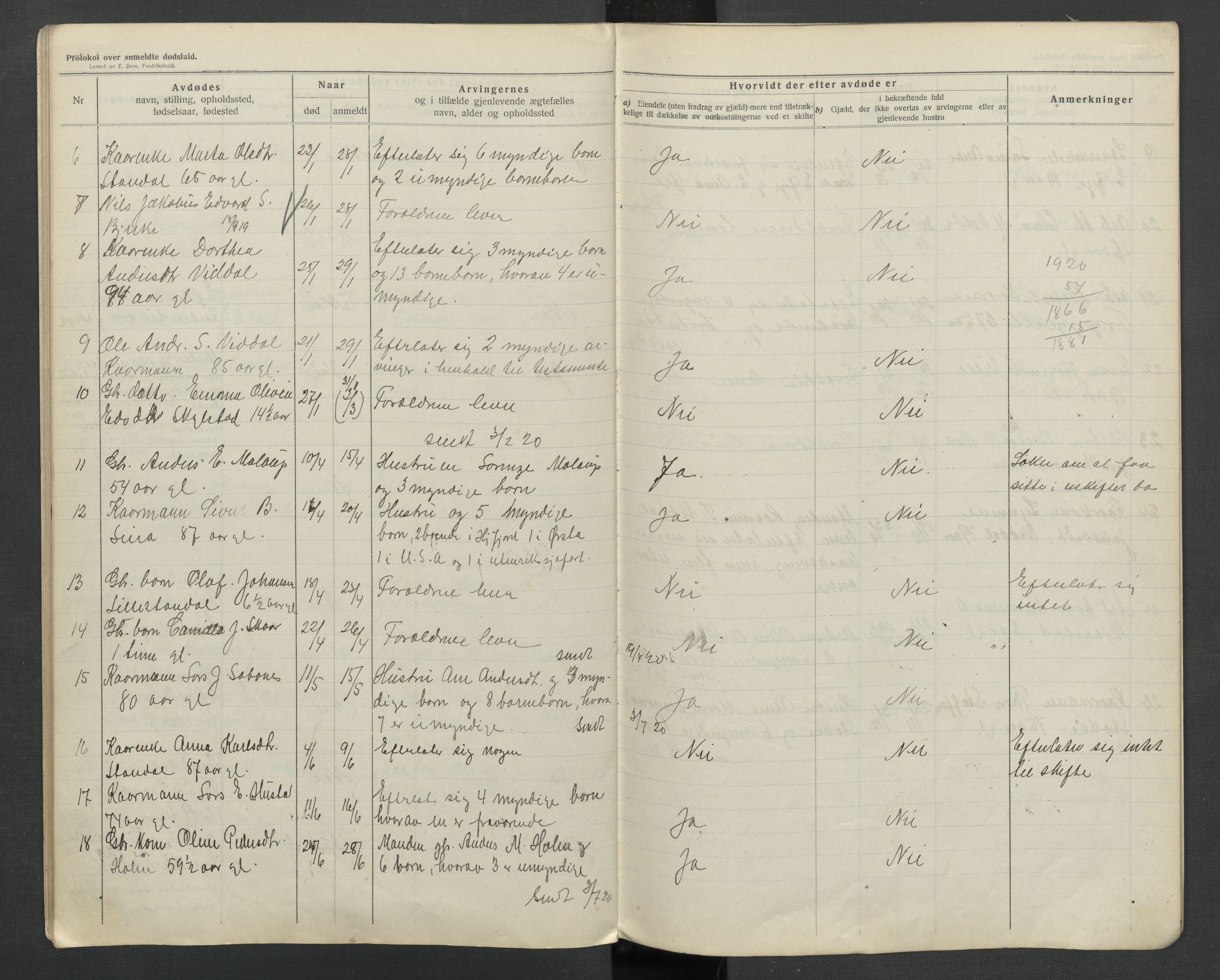 Hjørundfjord lensmannskontor, AV/SAT-A-5879/1/2/L0005: 2.2.02 - Dødsfallsprotokoll, 1913-1923