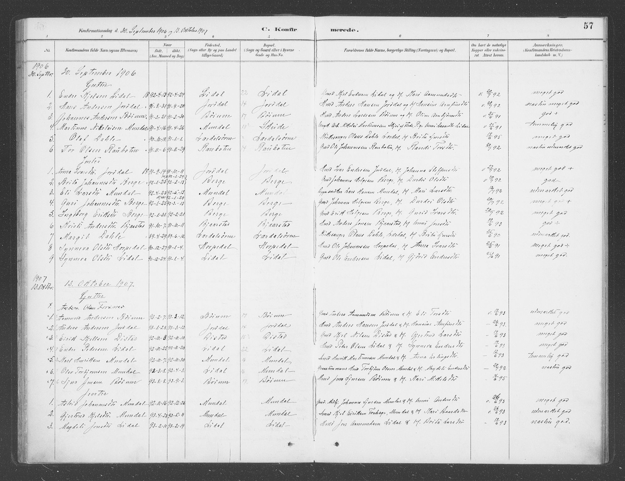 Balestrand sokneprestembete, SAB/A-79601/H/Haa/Haac/L0001: Parish register (official) no. C  1, 1889-1909, p. 57