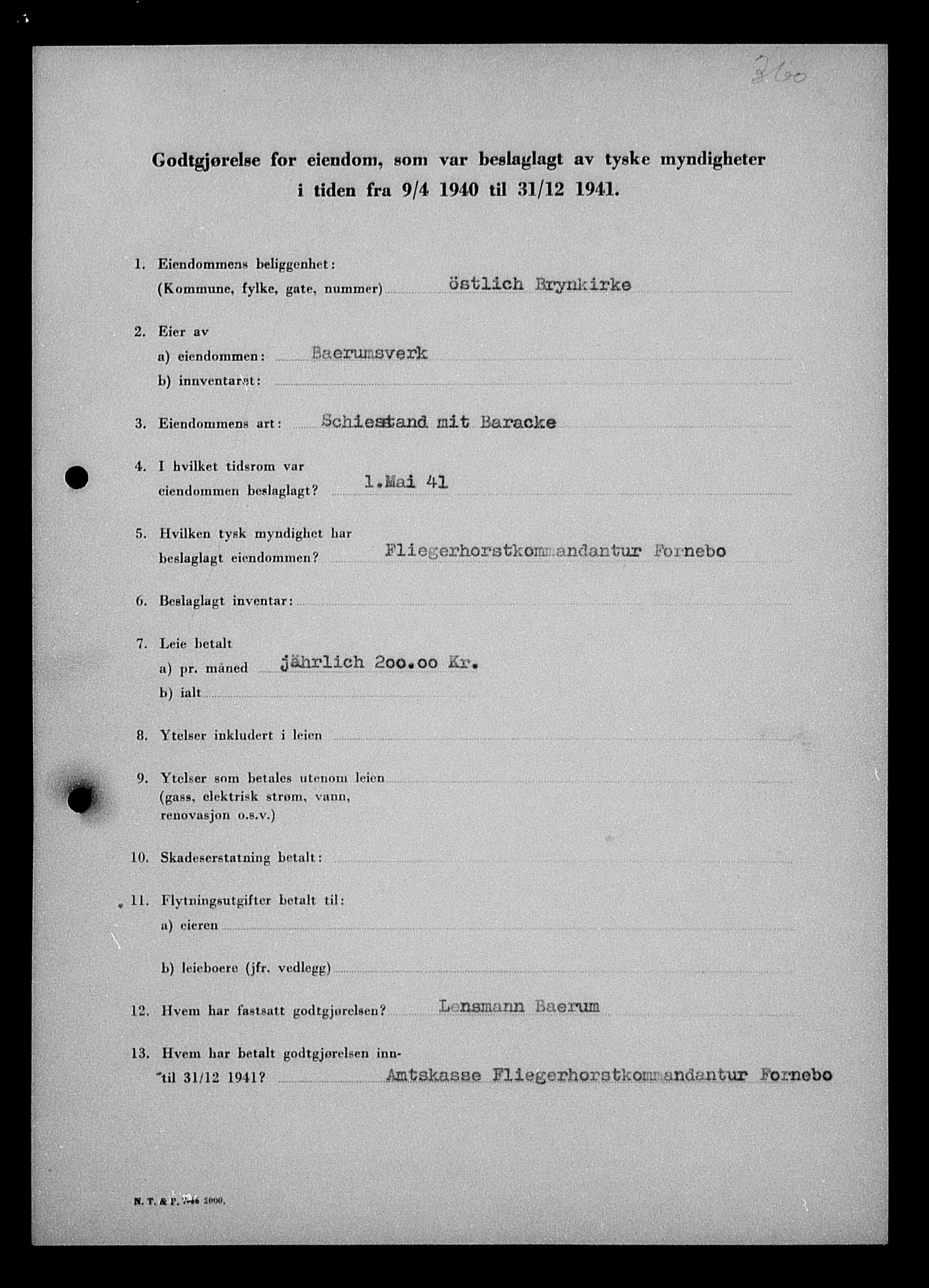 Justisdepartementet, Tilbakeføringskontoret for inndratte formuer, AV/RA-S-1564/I/L1010: Godtgjørelse for beslaglagt eiendom, 1940-1941, p. 153