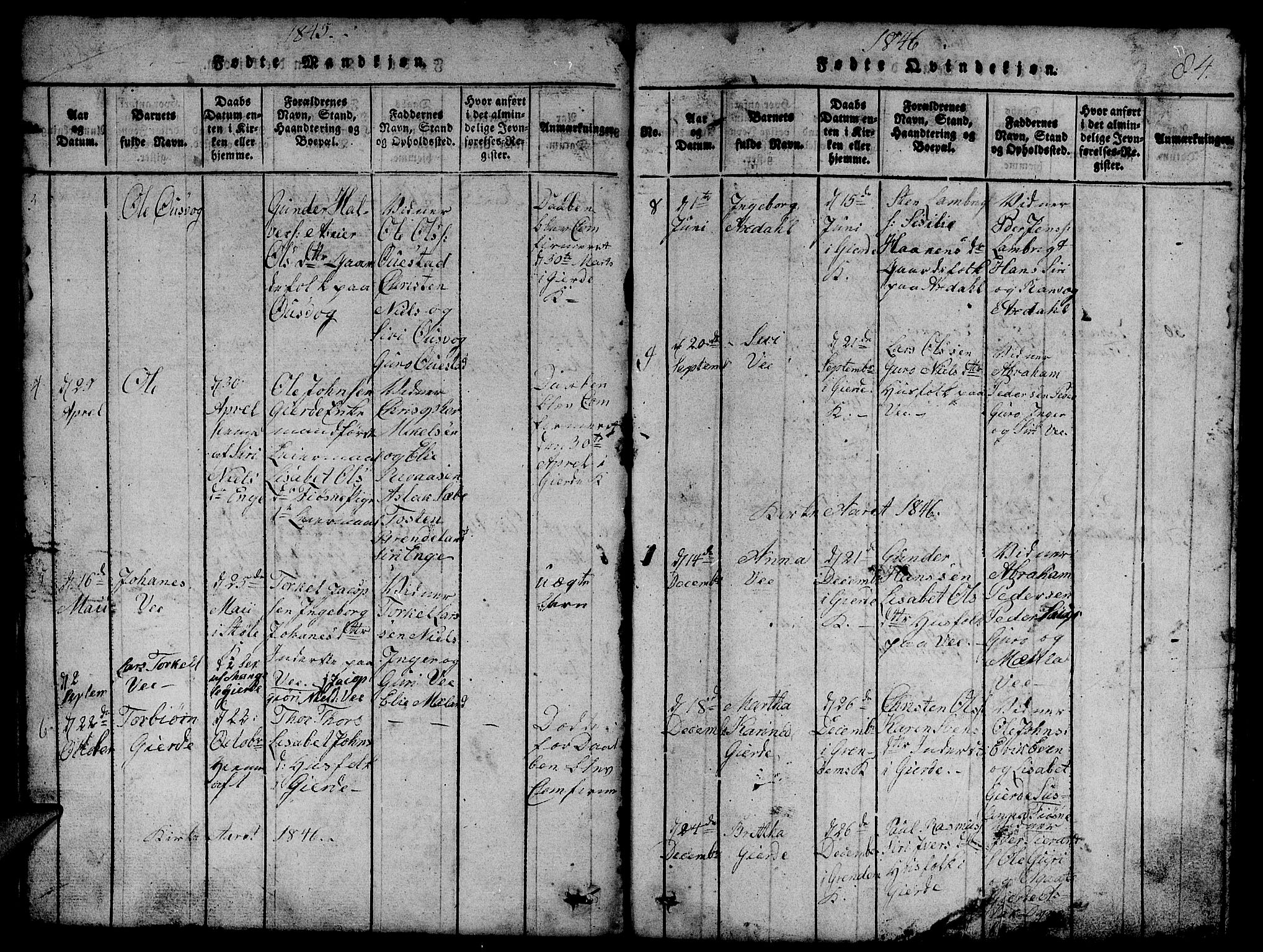 Etne sokneprestembete, SAB/A-75001/H/Hab: Parish register (copy) no. B 1, 1815-1850, p. 84