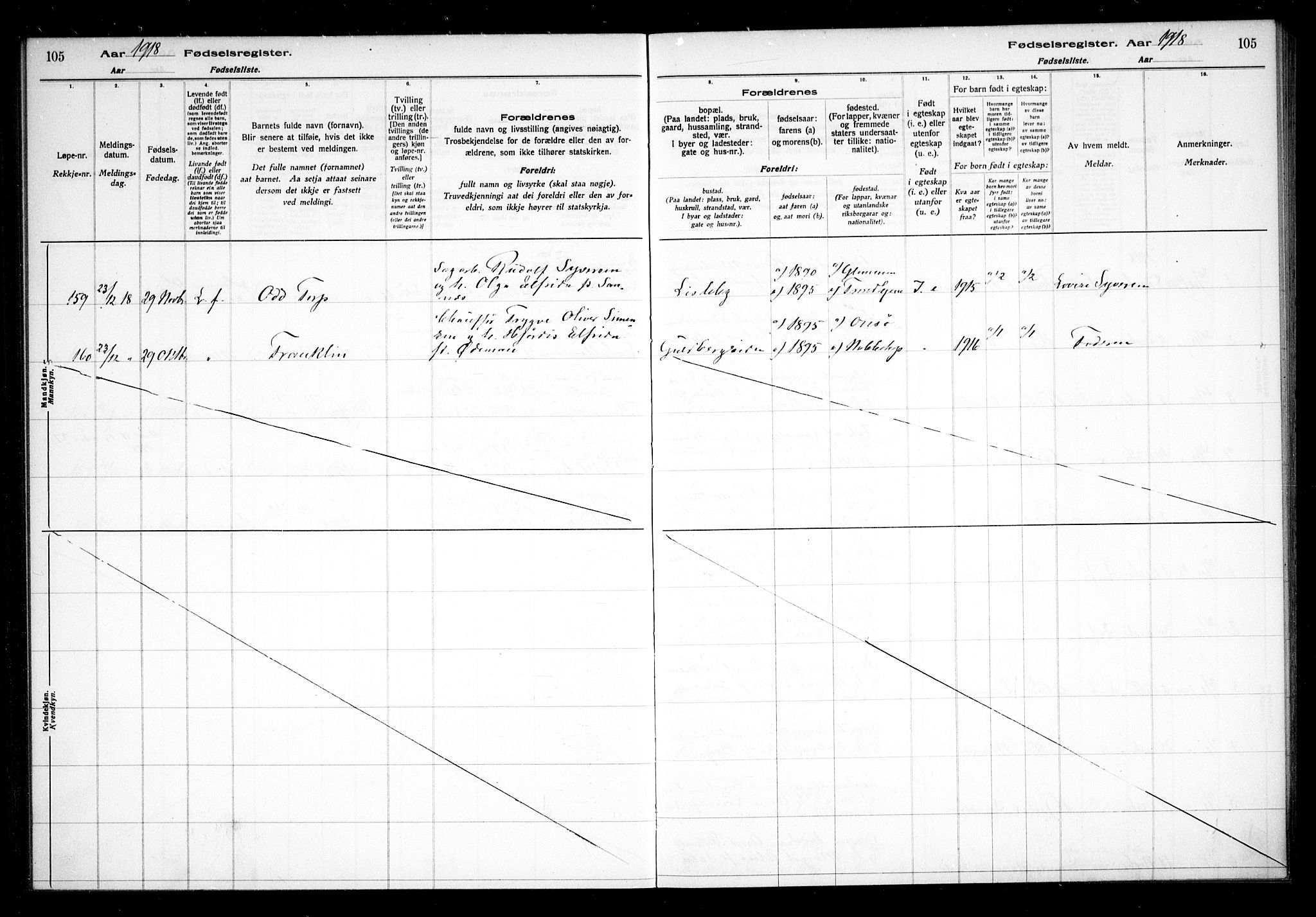 Glemmen prestekontor Kirkebøker, AV/SAO-A-10908/J/Ja/L0001: Birth register no. I 1, 1916-1922, p. 105