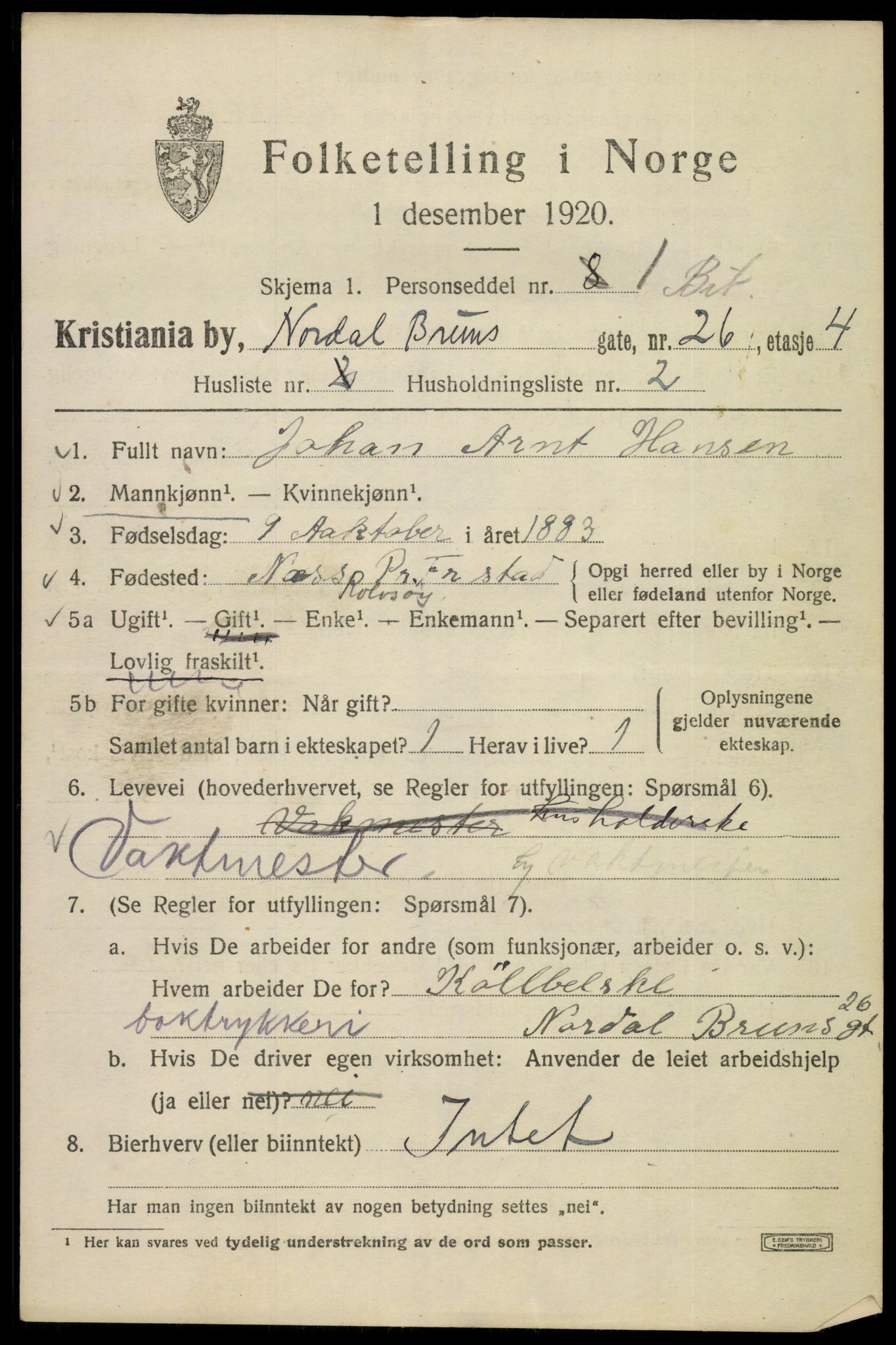 SAO, 1920 census for Kristiania, 1920, p. 422097