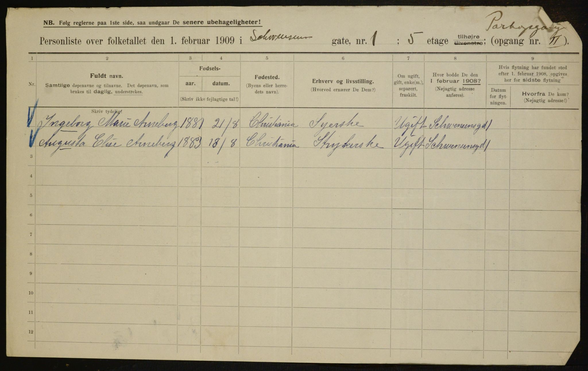 OBA, Municipal Census 1909 for Kristiania, 1909, p. 84119