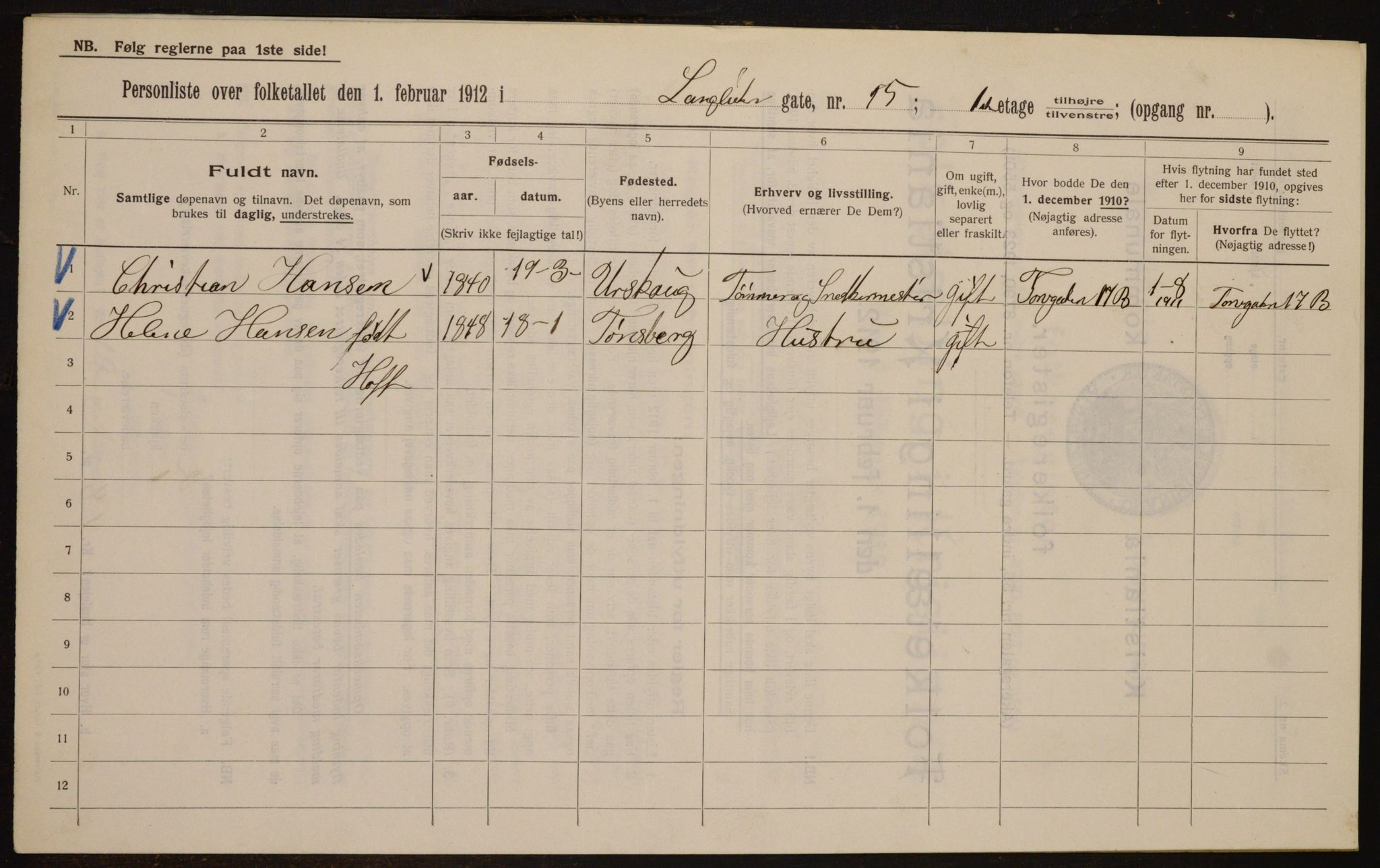 OBA, Municipal Census 1912 for Kristiania, 1912, p. 57404