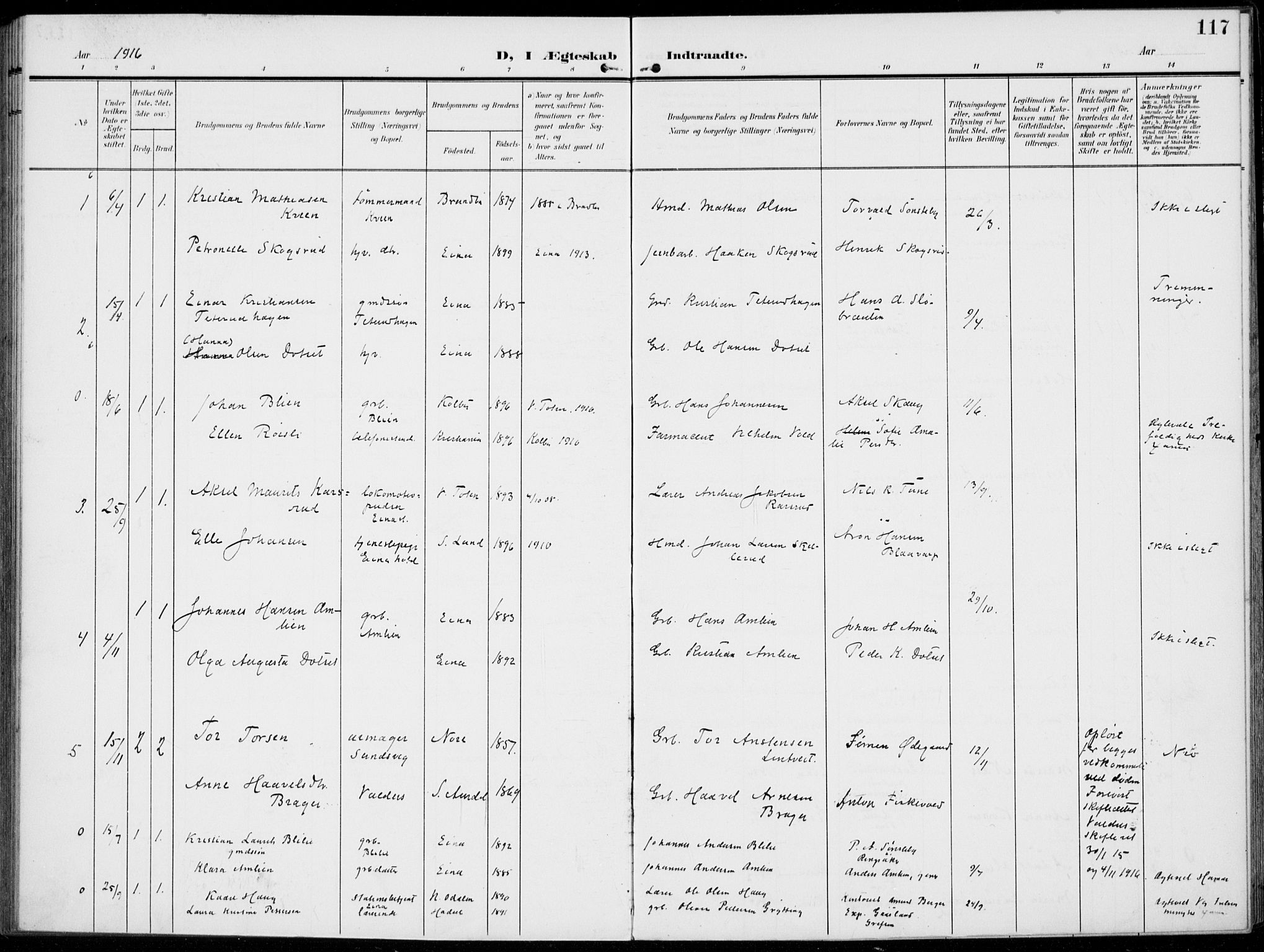 Kolbu prestekontor, SAH/PREST-110/H/Ha/Haa/L0001: Parish register (official) no. 1, 1907-1923, p. 117