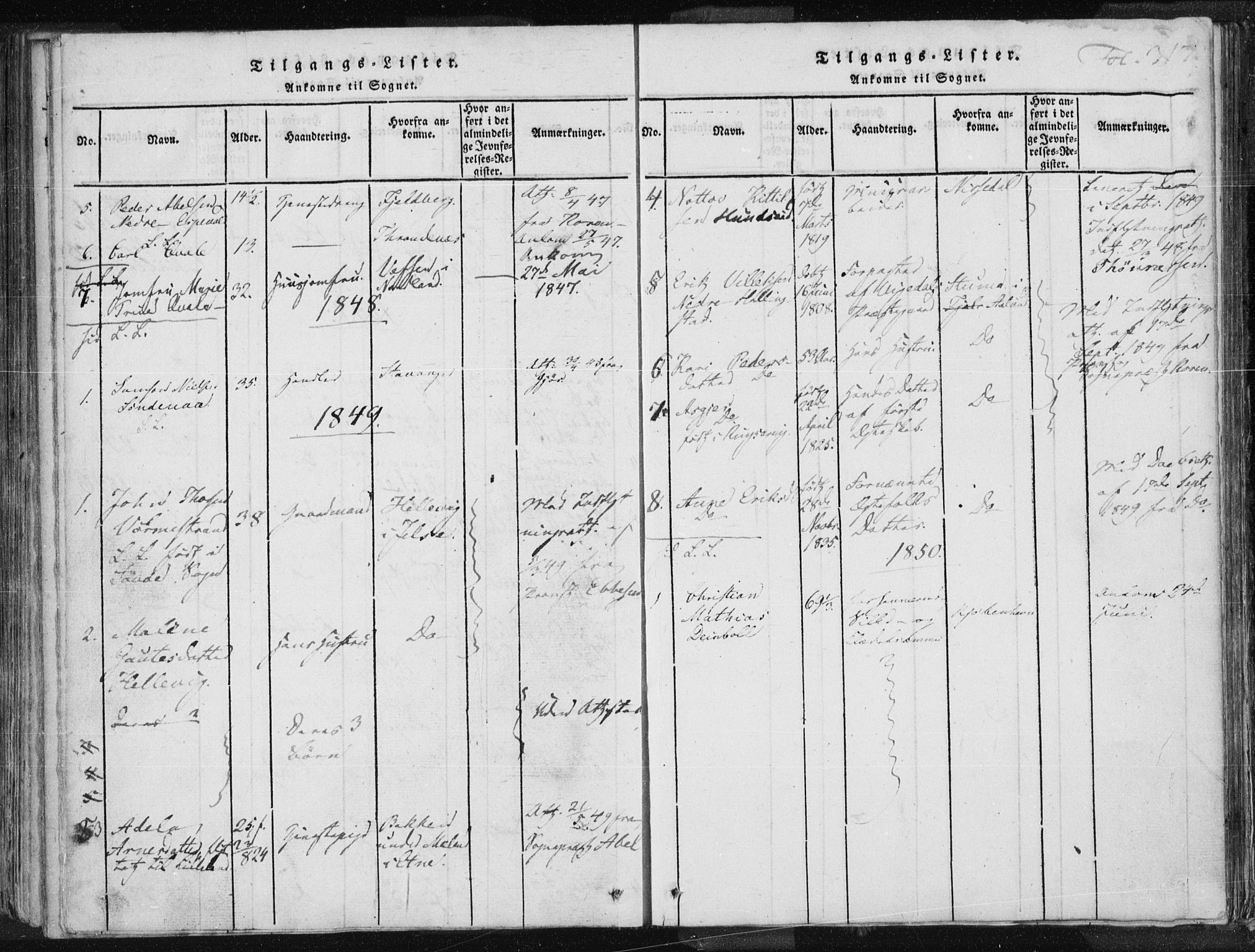 Vikedal sokneprestkontor, SAST/A-101840/01/IV: Parish register (official) no. A 3, 1817-1850, p. 317