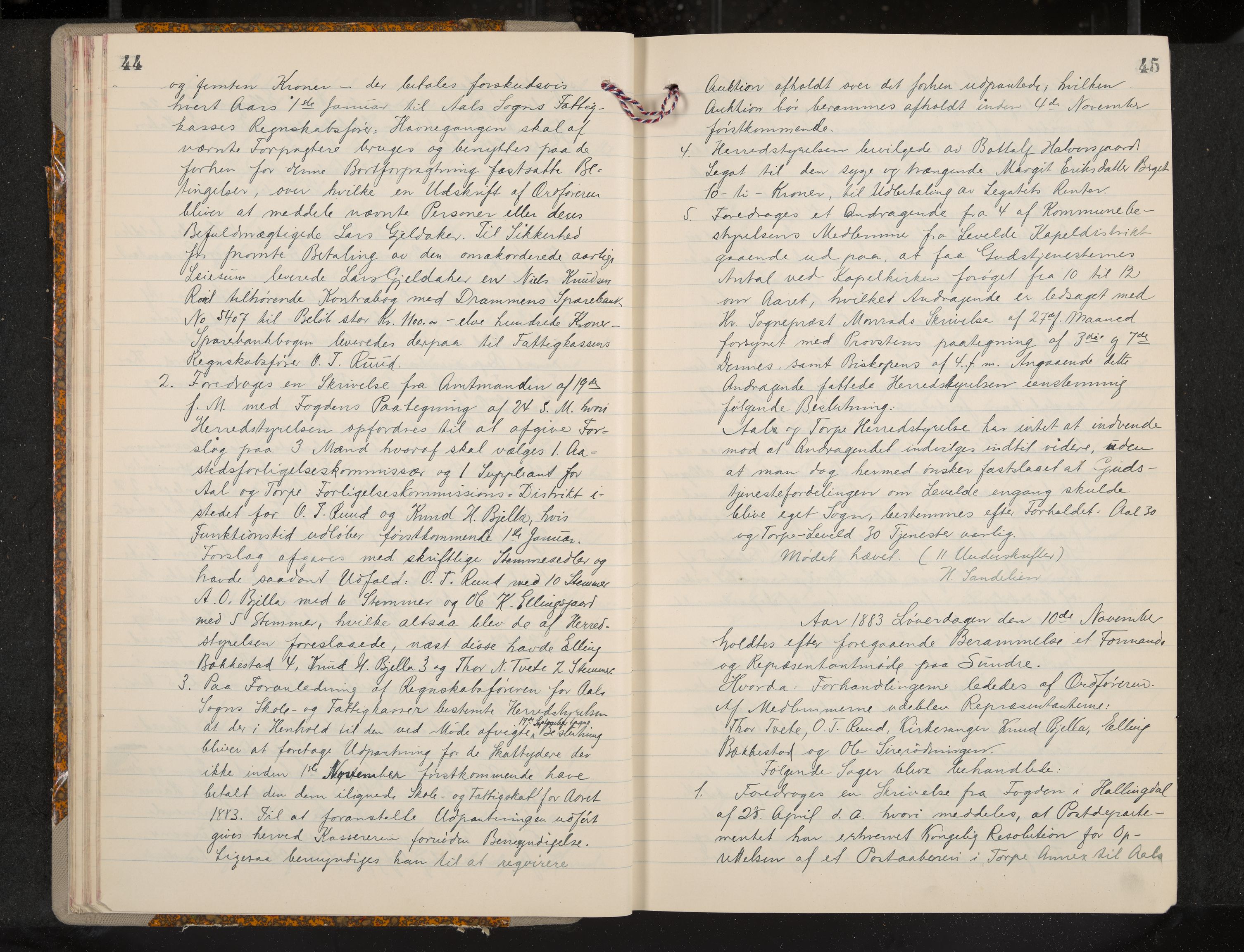 Ål formannskap og sentraladministrasjon, IKAK/0619021/A/Aa/L0004: Utskrift av møtebok, 1881-1901, p. 44-45