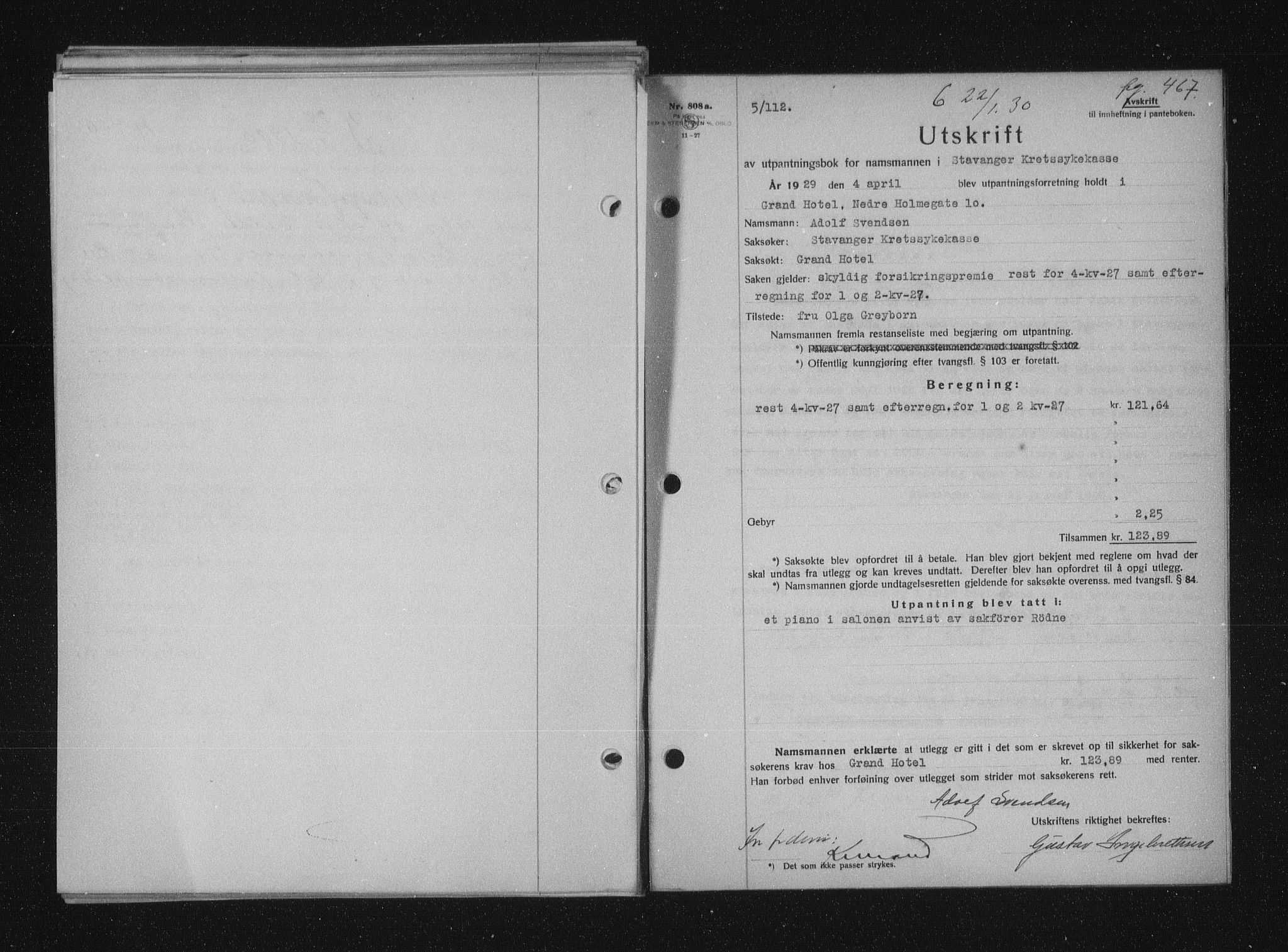 Stavanger byfogd, SAST/A-101408/001/4/41/410/410BB/L0056: Mortgage book no. 44, 1929-1930, Deed date: 22.01.1930