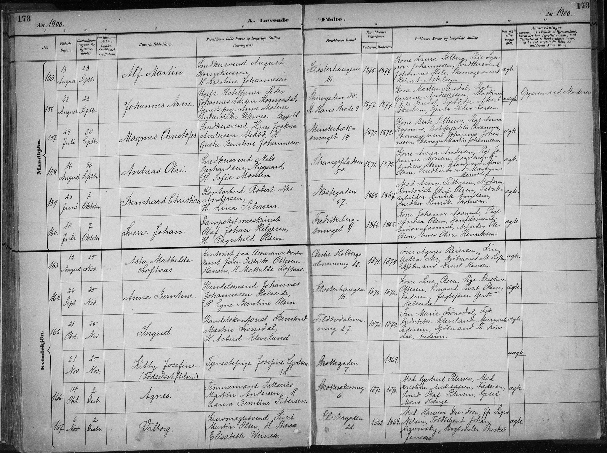 Nykirken Sokneprestembete, AV/SAB-A-77101/H/Haa/L0018: Parish register (official) no. B 6, 1895-1903, p. 173
