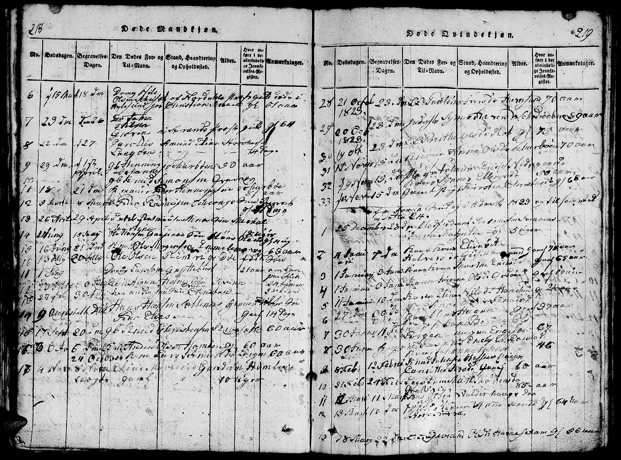 Ministerialprotokoller, klokkerbøker og fødselsregistre - Møre og Romsdal, AV/SAT-A-1454/528/L0423: Parish register (copy) no. 528C04, 1816-1827, p. 218-219