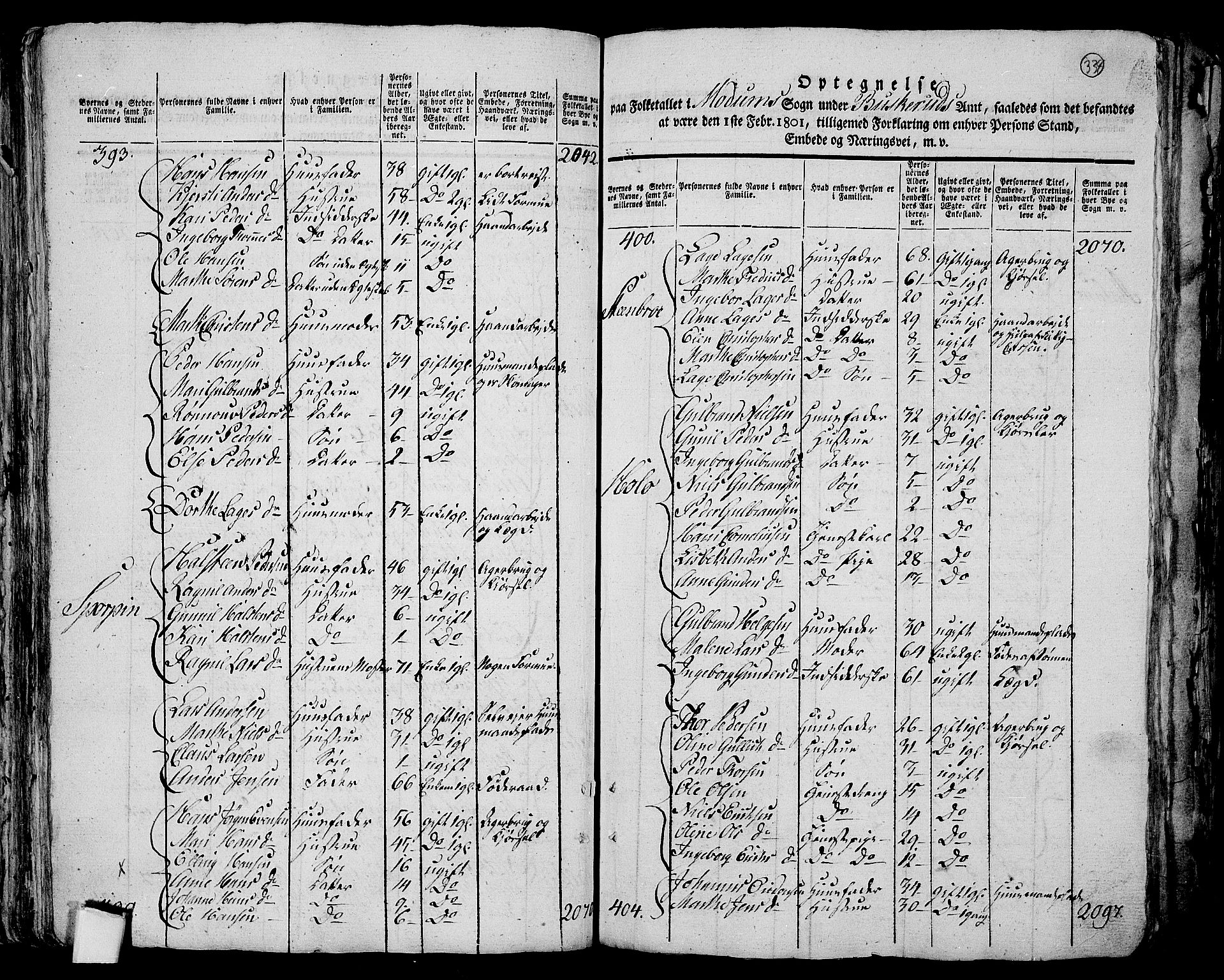 RA, 1801 census for 0623P Modum, 1801, p. 337b-338a