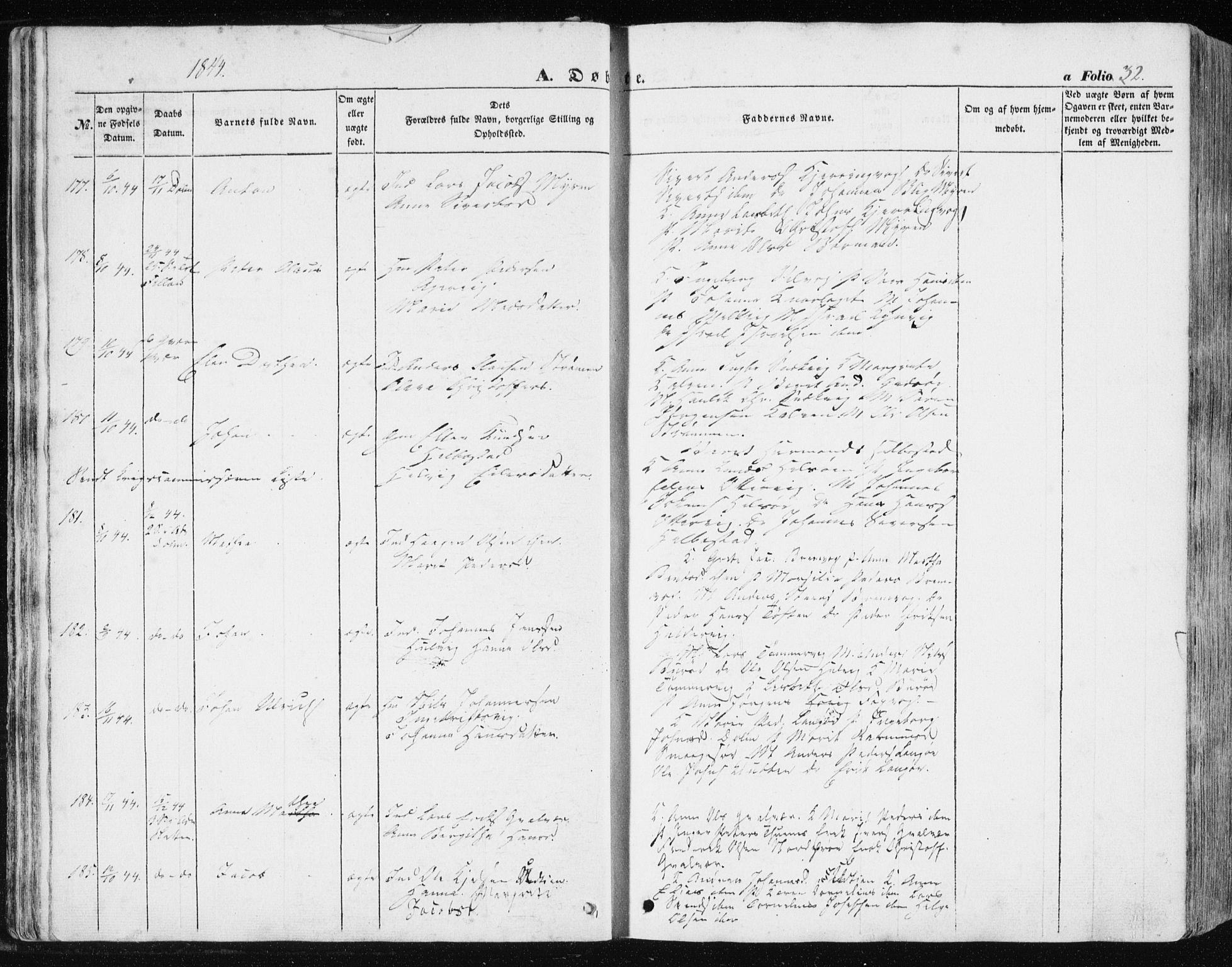 Ministerialprotokoller, klokkerbøker og fødselsregistre - Sør-Trøndelag, AV/SAT-A-1456/634/L0529: Parish register (official) no. 634A05, 1843-1851, p. 32