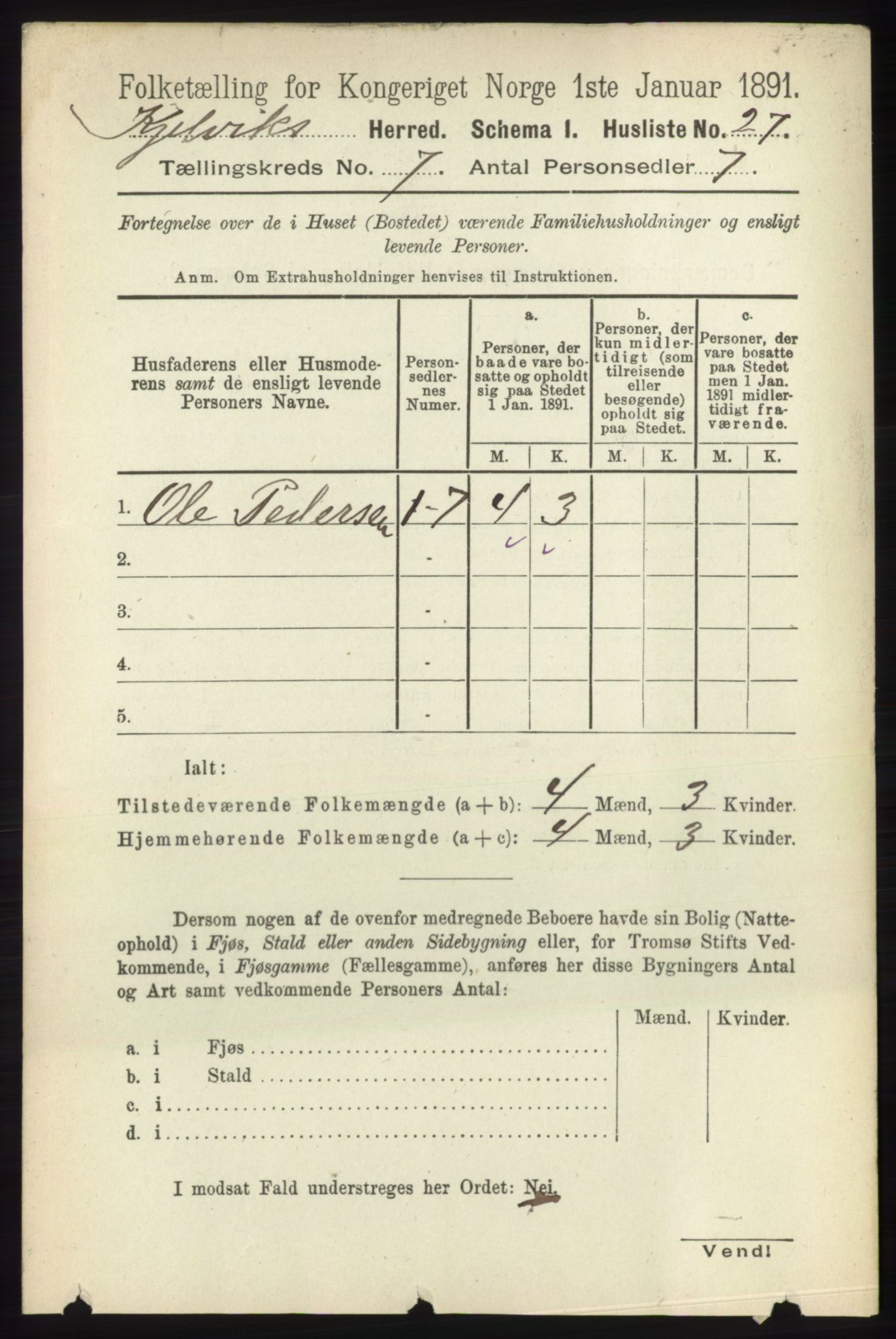 RA, 1891 census for 2019 Kjelvik, 1891, p. 872
