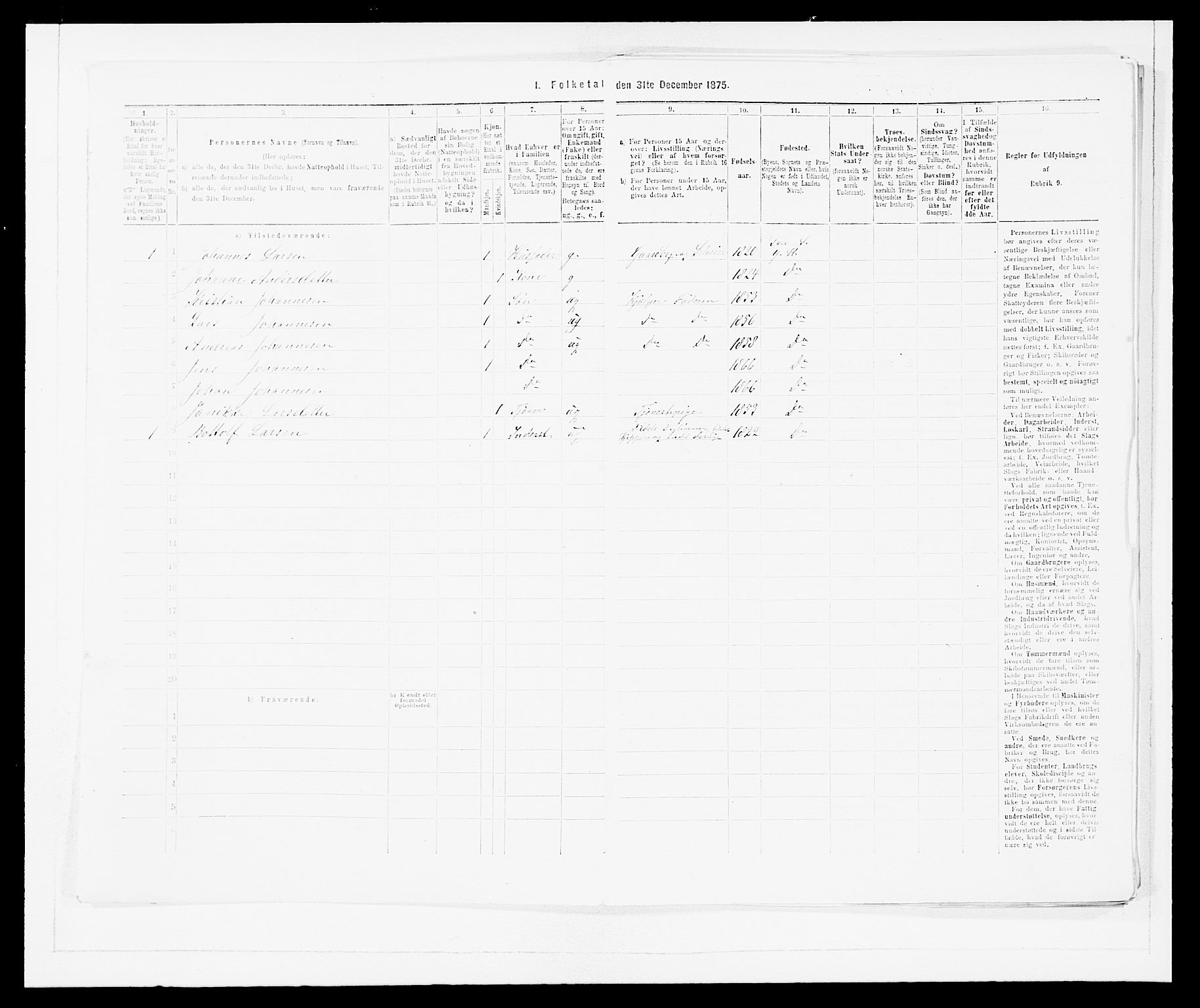 SAB, 1875 census for 1429P Ytre Holmedal, 1875, p. 1024