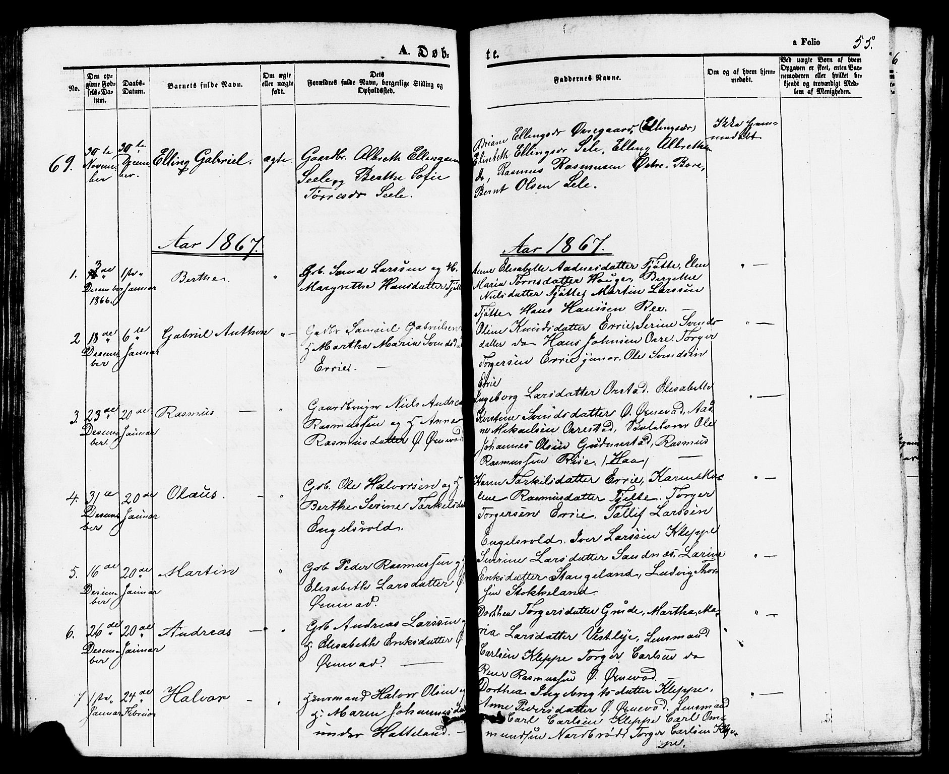 Klepp sokneprestkontor, SAST/A-101803/001/3/30BB/L0002: Parish register (copy) no. B 2, 1860-1875, p. 55