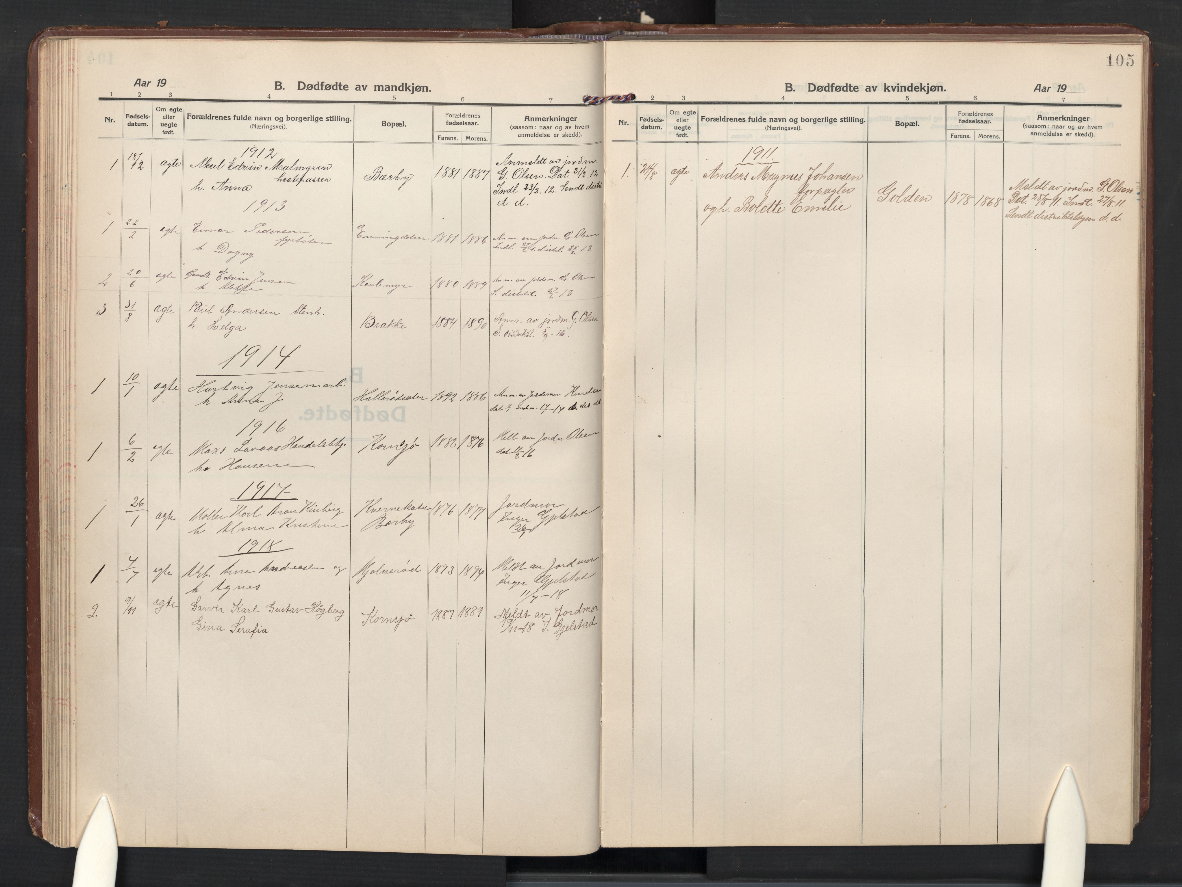Idd prestekontor Kirkebøker, AV/SAO-A-10911/G/Gc/L0002: Parish register (copy) no. III 2, 1911-1932, p. 105