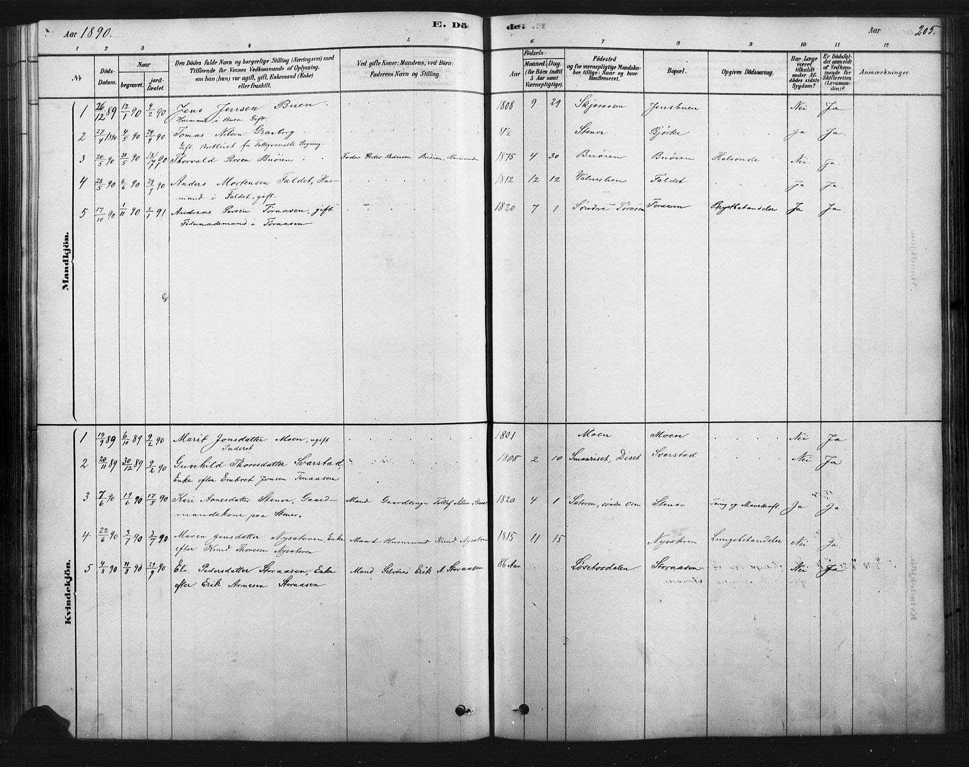Åmot prestekontor, Hedmark, SAH/PREST-056/H/Ha/Haa/L0012: Parish register (official) no. 12, 1878-1901, p. 205