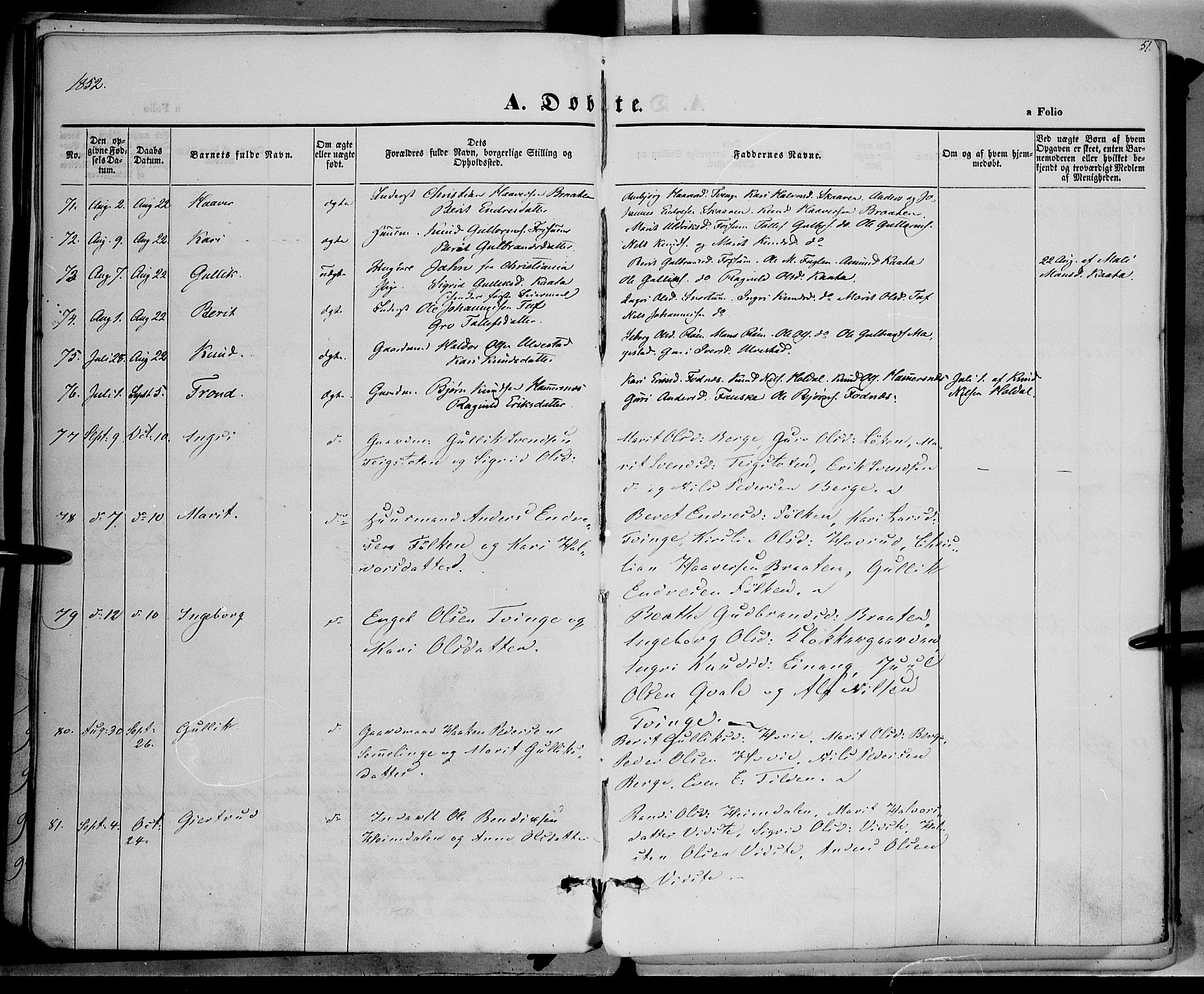 Vestre Slidre prestekontor, SAH/PREST-136/H/Ha/Haa/L0001: Parish register (official) no. 1, 1844-1855, p. 51