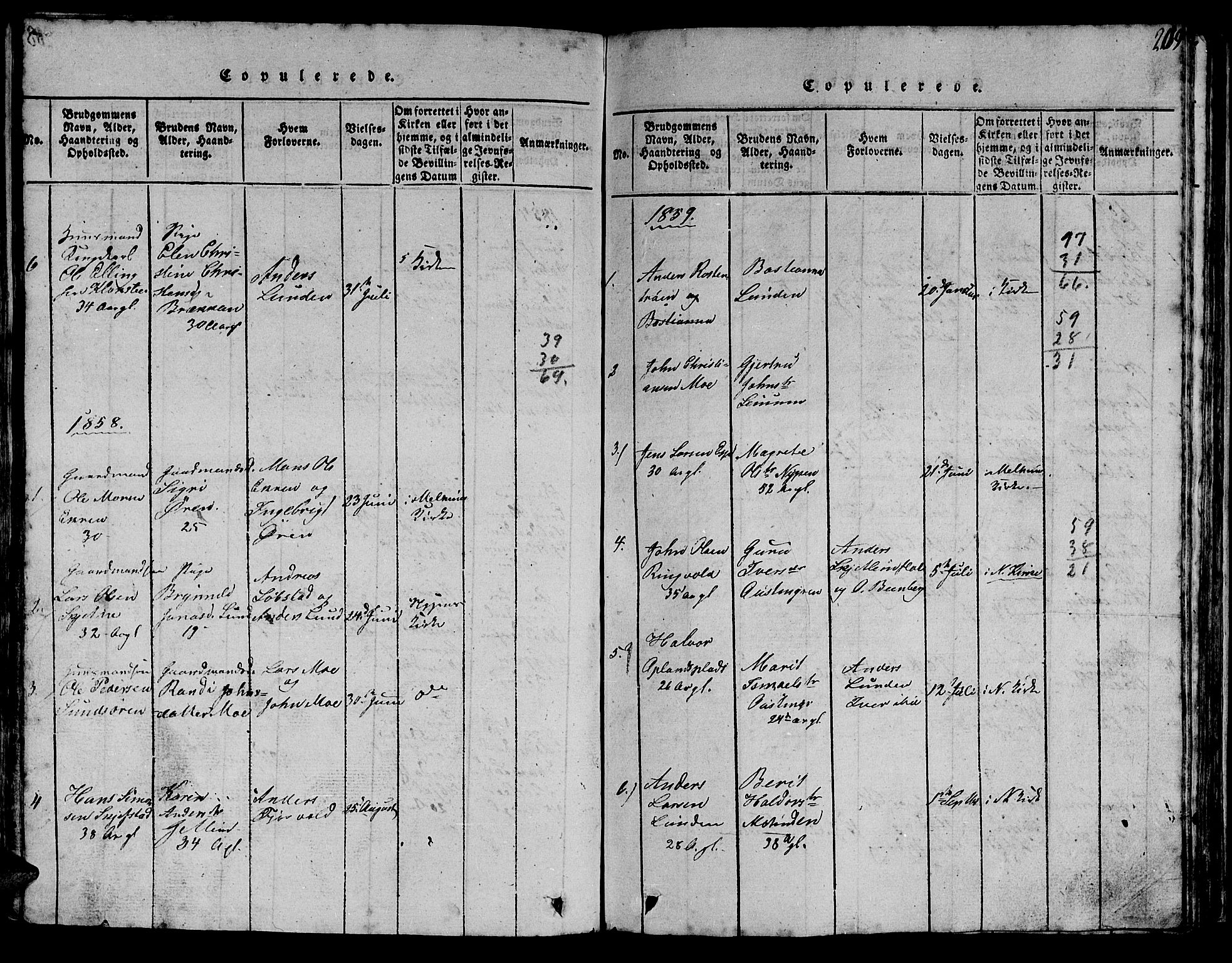 Ministerialprotokoller, klokkerbøker og fødselsregistre - Sør-Trøndelag, SAT/A-1456/613/L0393: Parish register (copy) no. 613C01, 1816-1886, p. 209